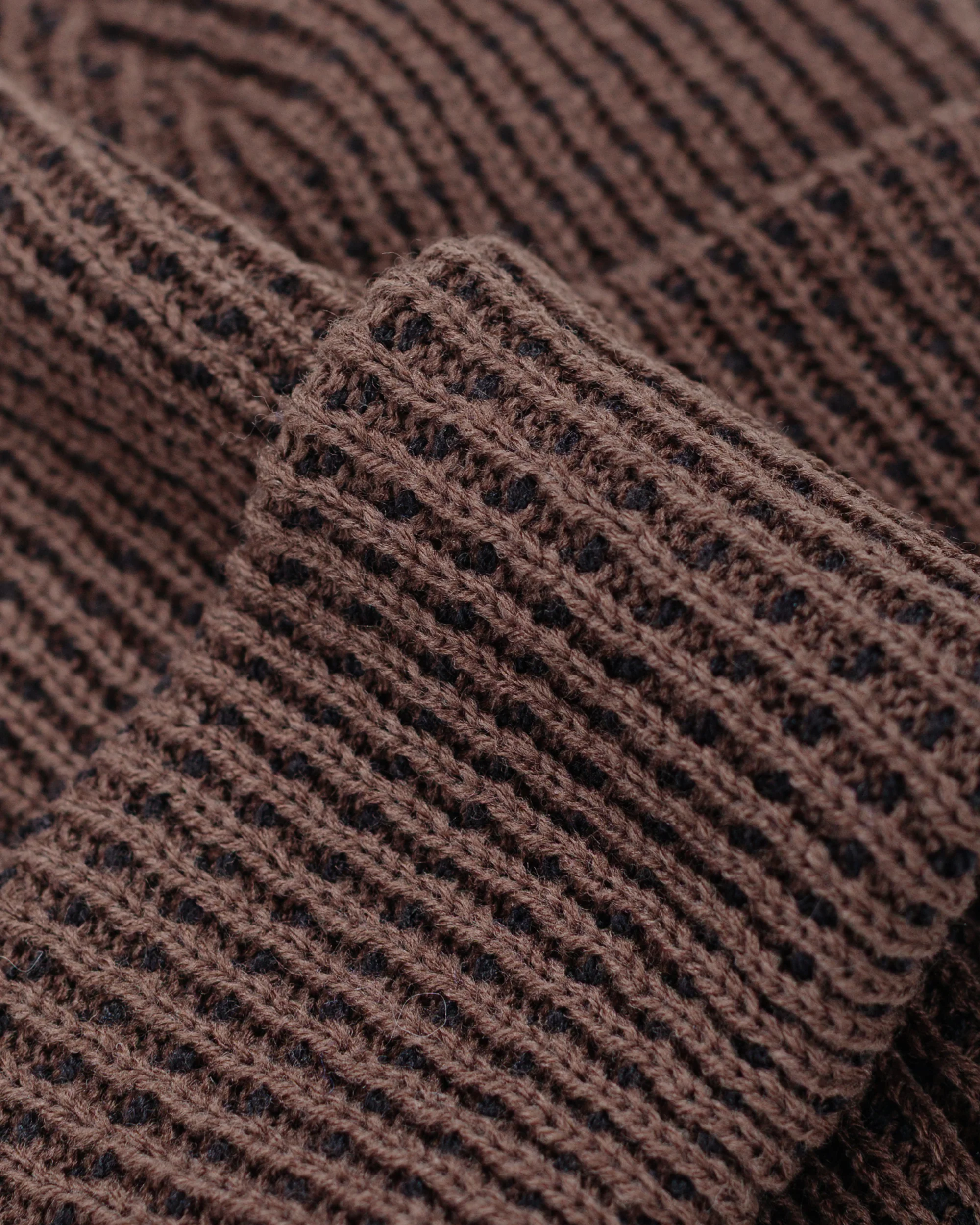 Found Feather Waffle Beanie Acrylic Knit Brown Black - Image 2