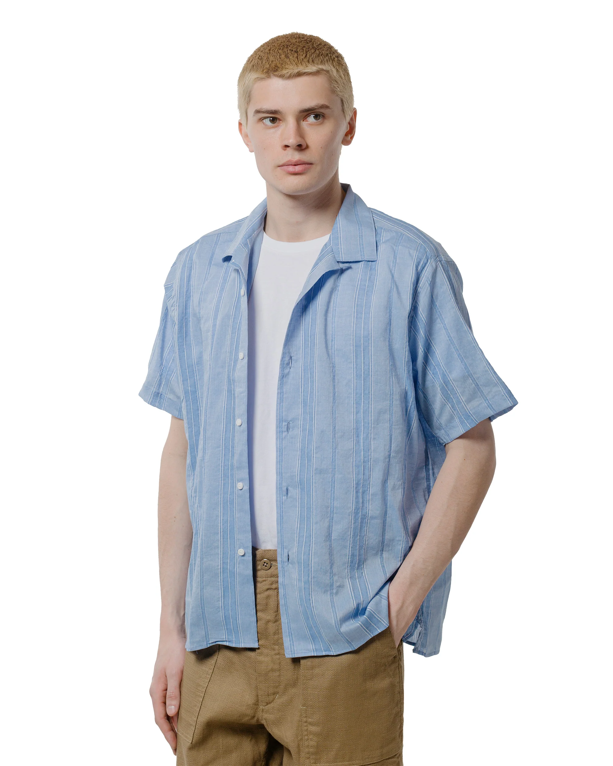 Gitman Vintage Bros. Blue Japanese Dobby Stripe Camp Shirt - Image 2