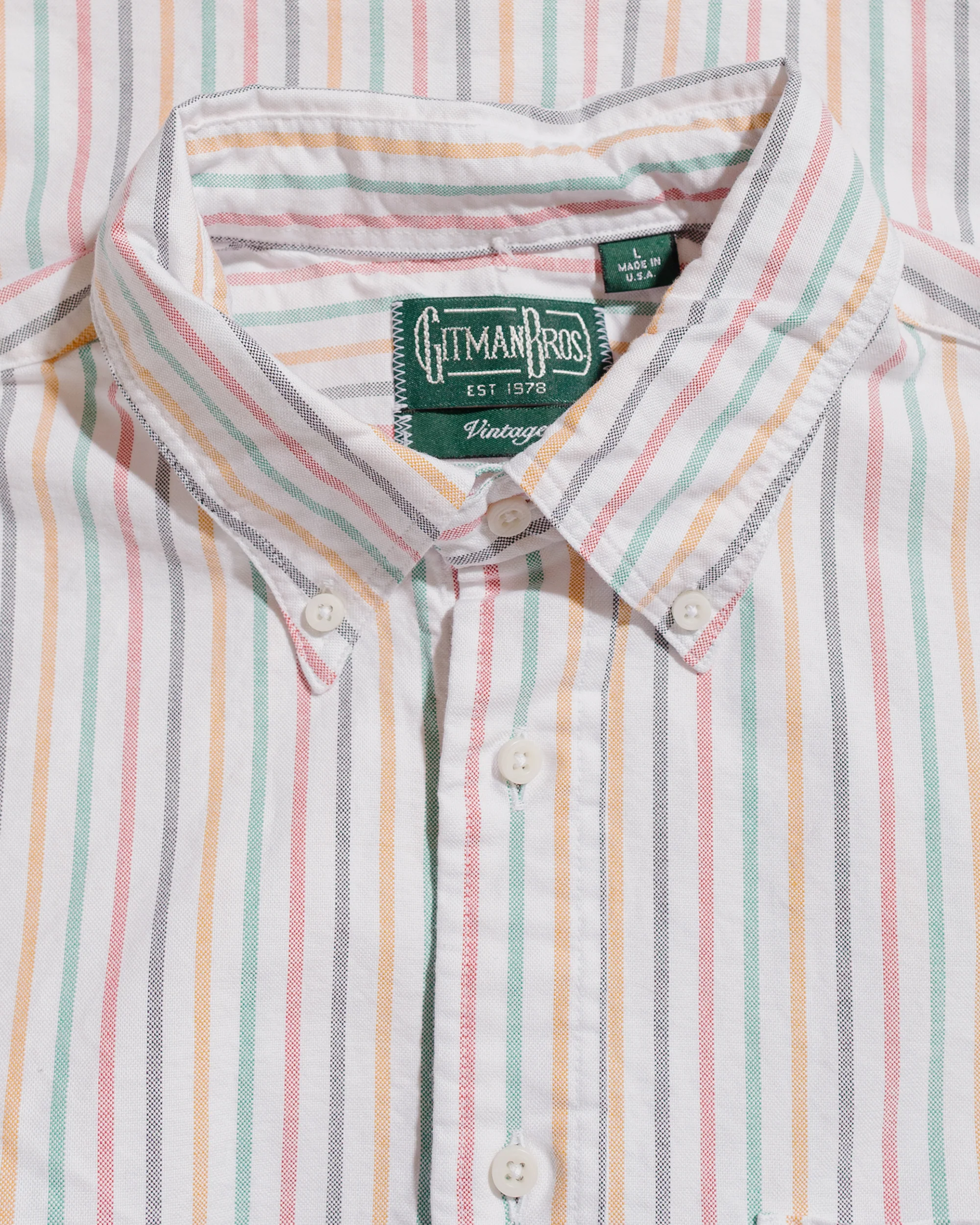 Gitman Vintage Bros. Rasta Stripe Oxford Long Sleeve - Image 5
