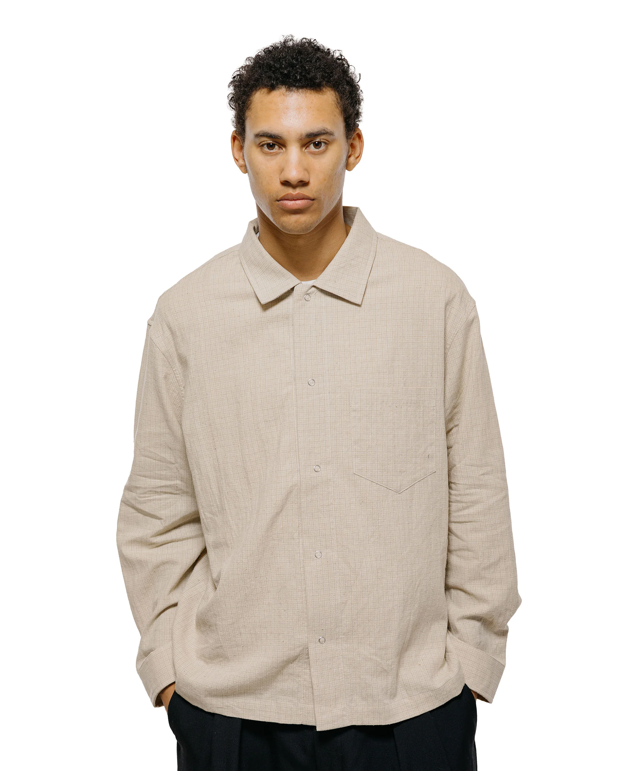 James Coward Workshop Shirt Natural Grid Cotton Linen Gingham - Image 2