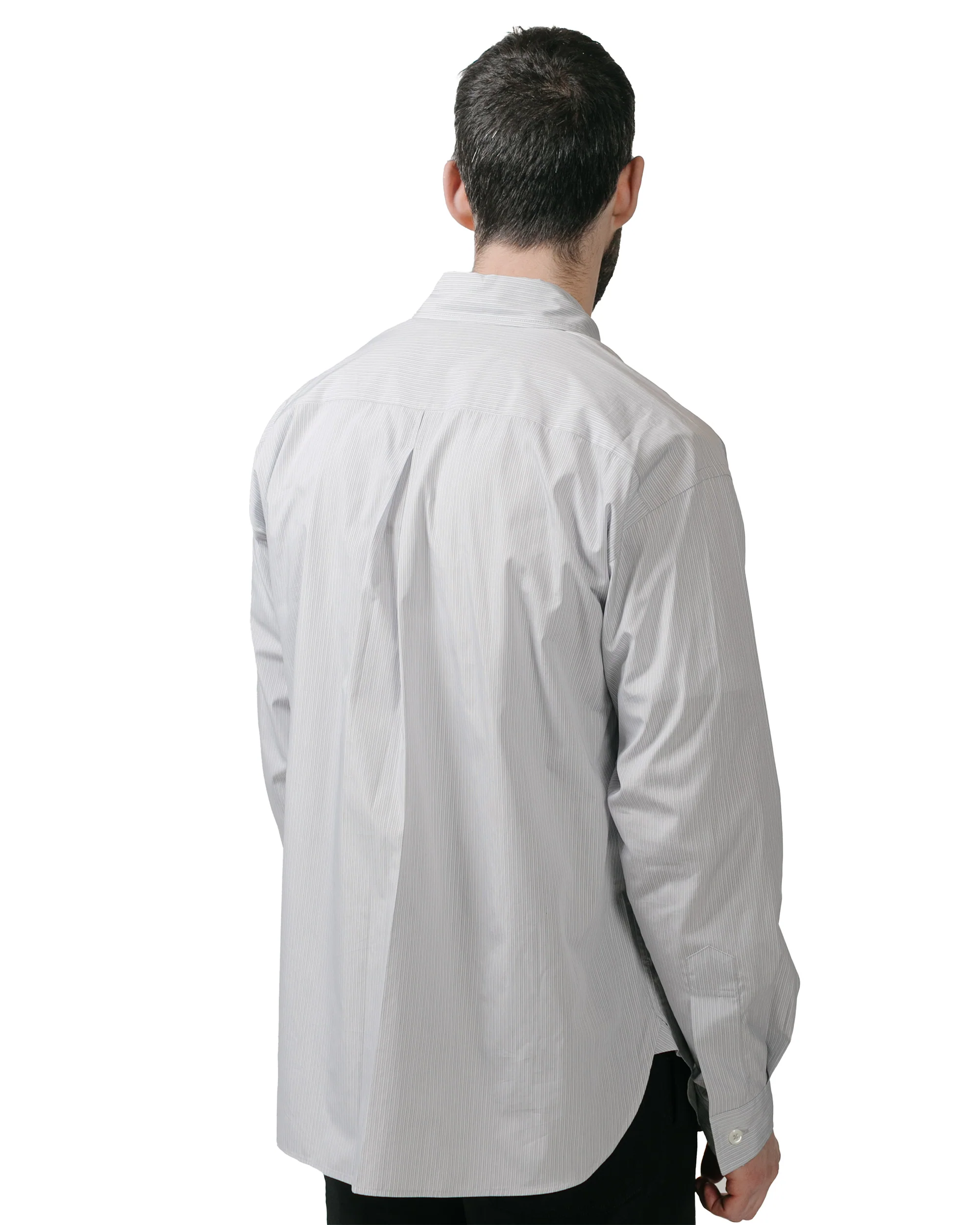 Margaret Howell Half Placket Shirt Fine Stripe Cotton Poplin Grey/White - Image 3