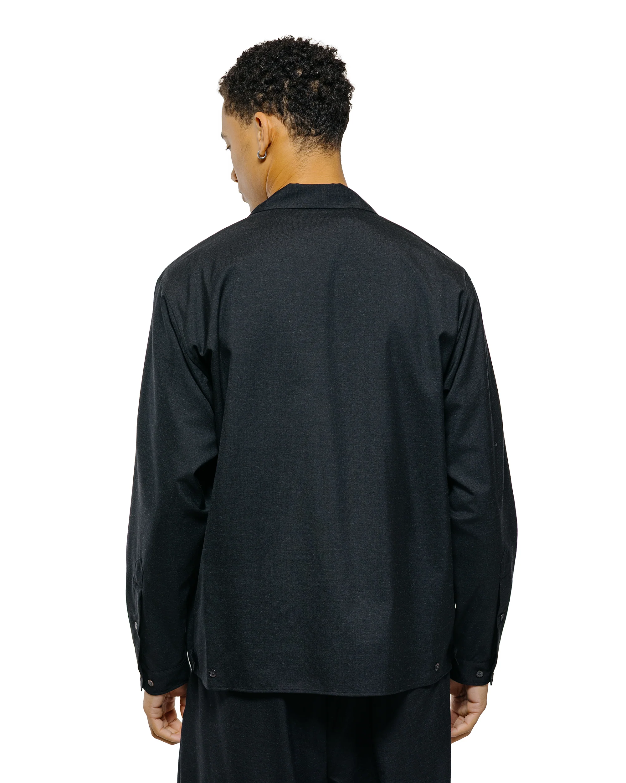 marka Double Pocket Open Collar Shirt 2/72 Wool Tropical Washer Chambray Black - Image 3