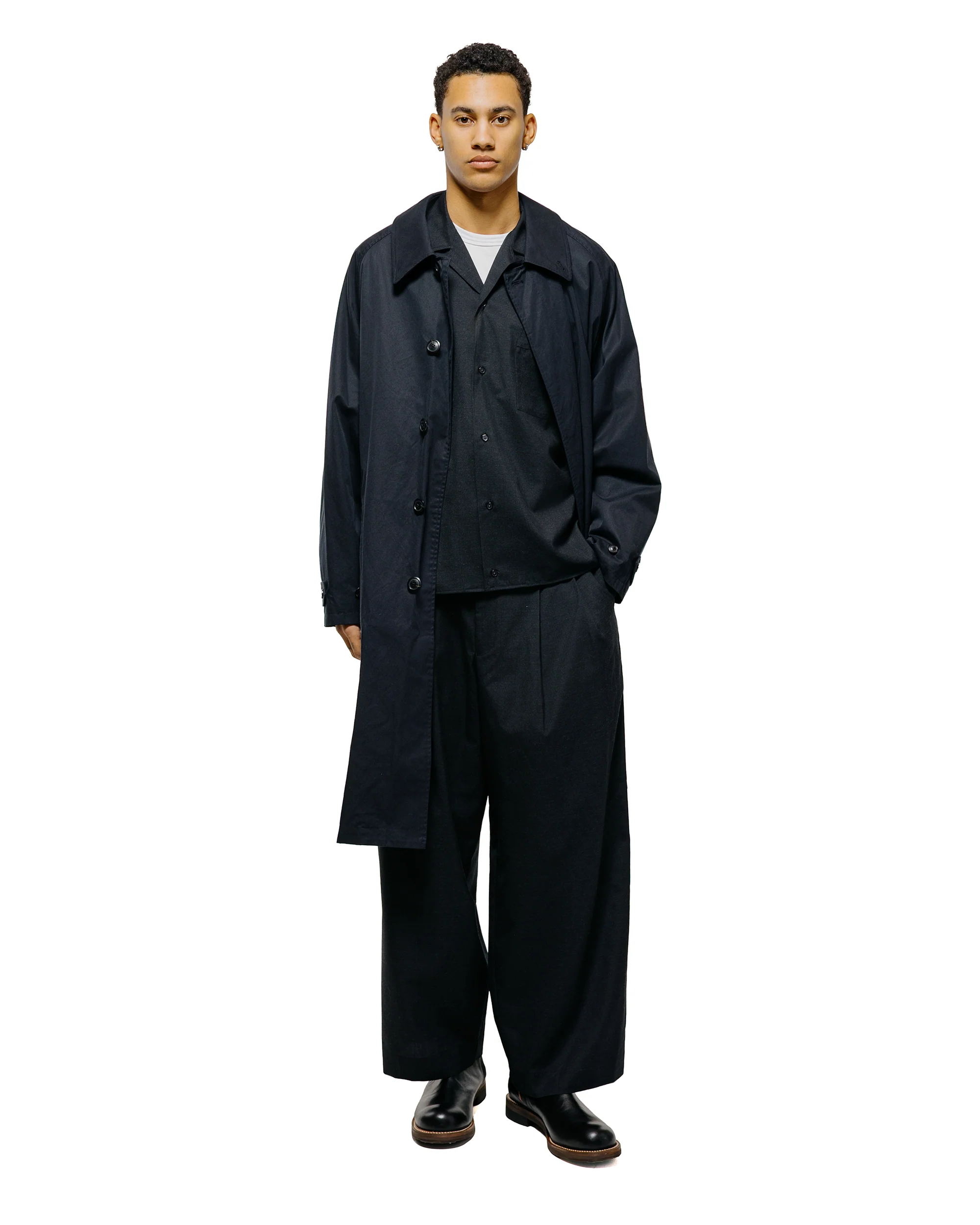 marka Double Pocket Open Collar Shirt 2/72 Wool Tropical Washer Chambray Black - Image 4