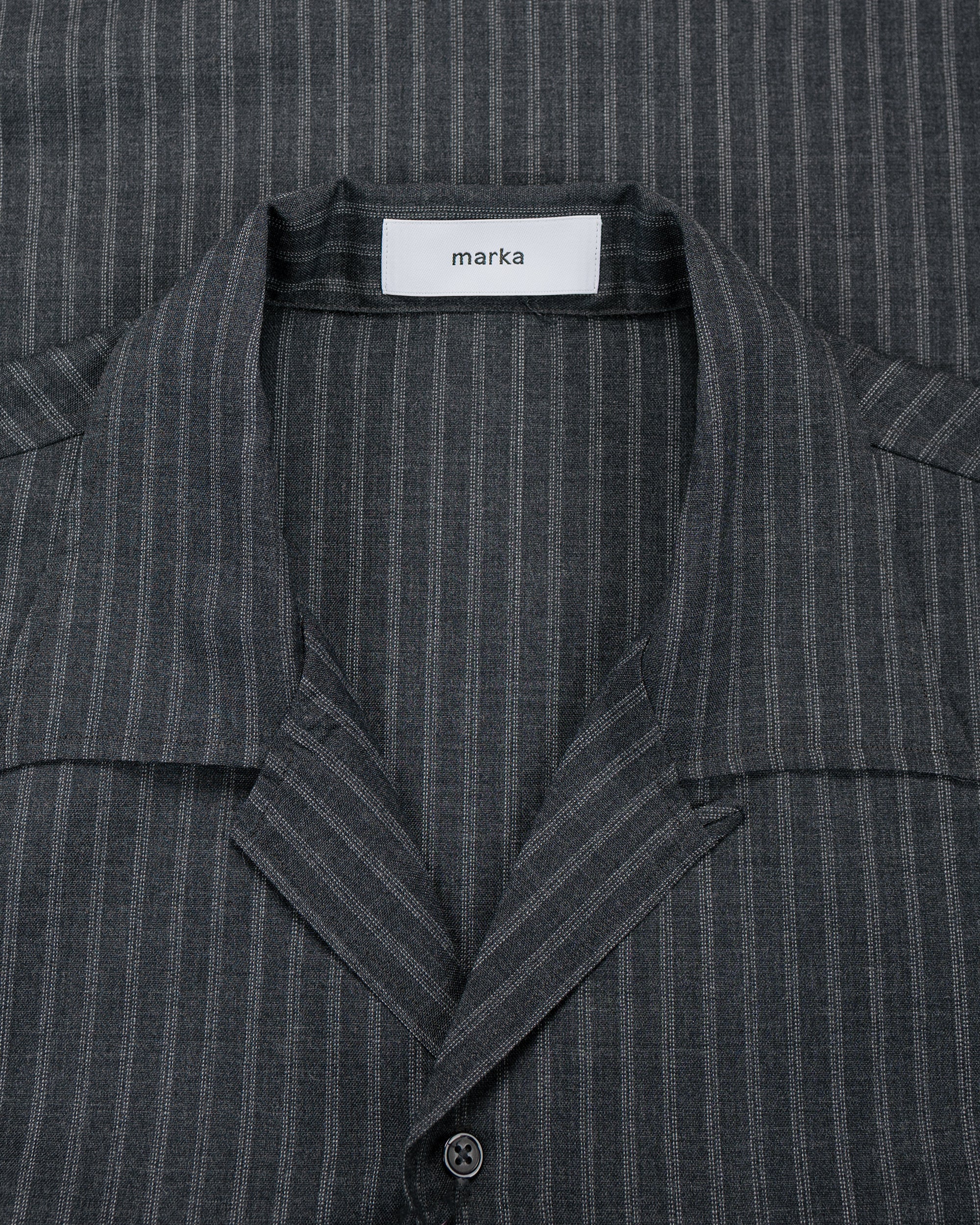 marka Double Pocket Open Collar Shirt 2/72 Wool Tropical Washer Gray Stripe - Image 5