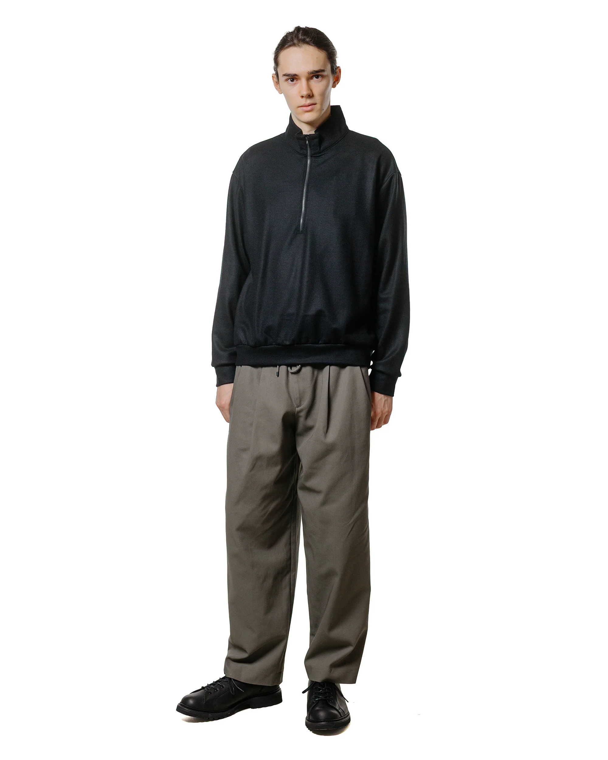 marka Half Zip Stand Collar Super 140s Wool Knit Black - Image 4