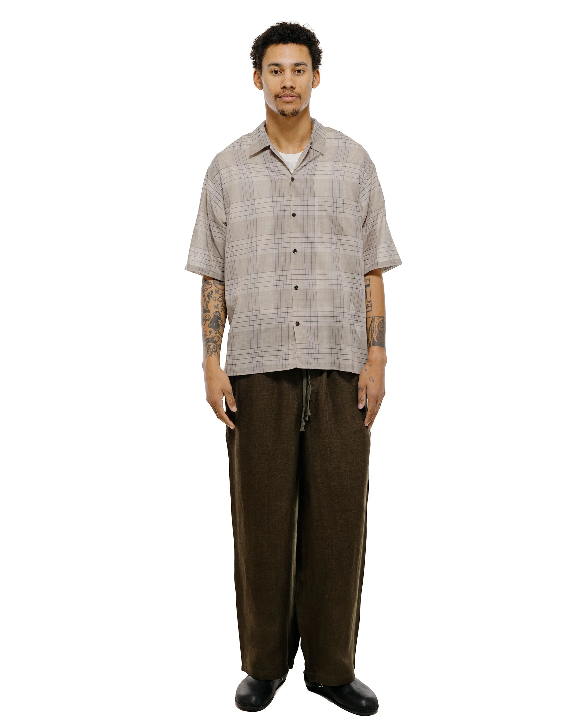 marka Open Collar S/S Shirt Organic Cotton High Twisted Loan Sage Check - Image 5