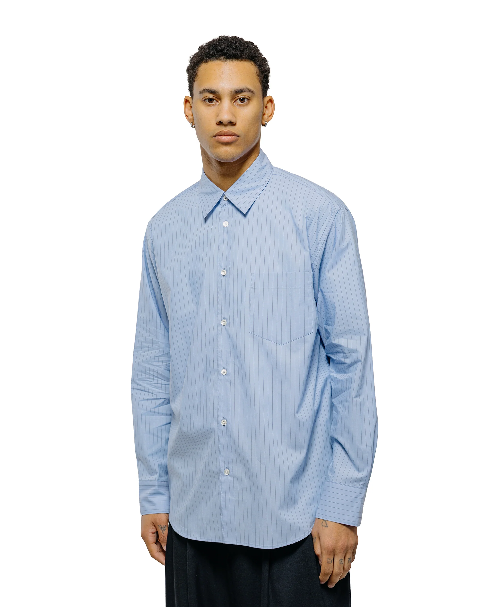 marka Regular Collar Shirt Organic Cotton Stripe Blue Stripe - Image 2