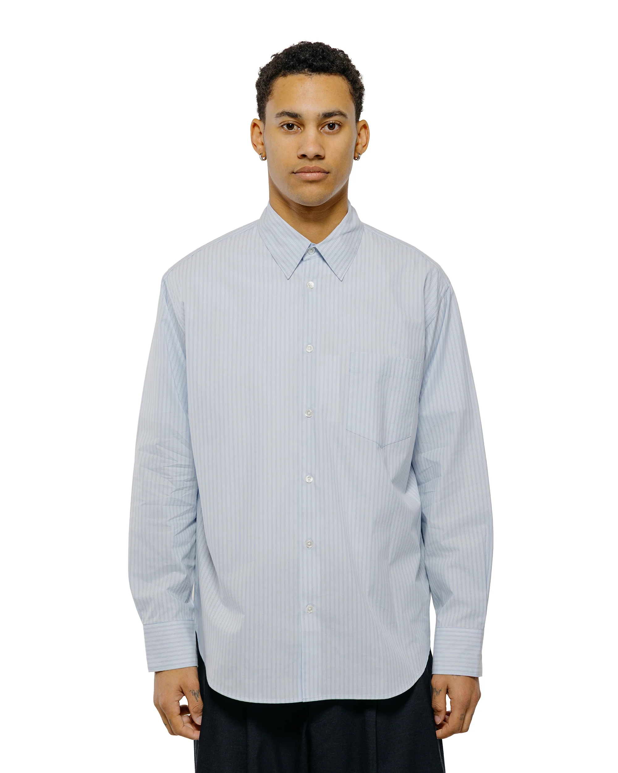 marka Regular Collar Shirt Organic Cotton Stripe Saxe Stripe - Image 2