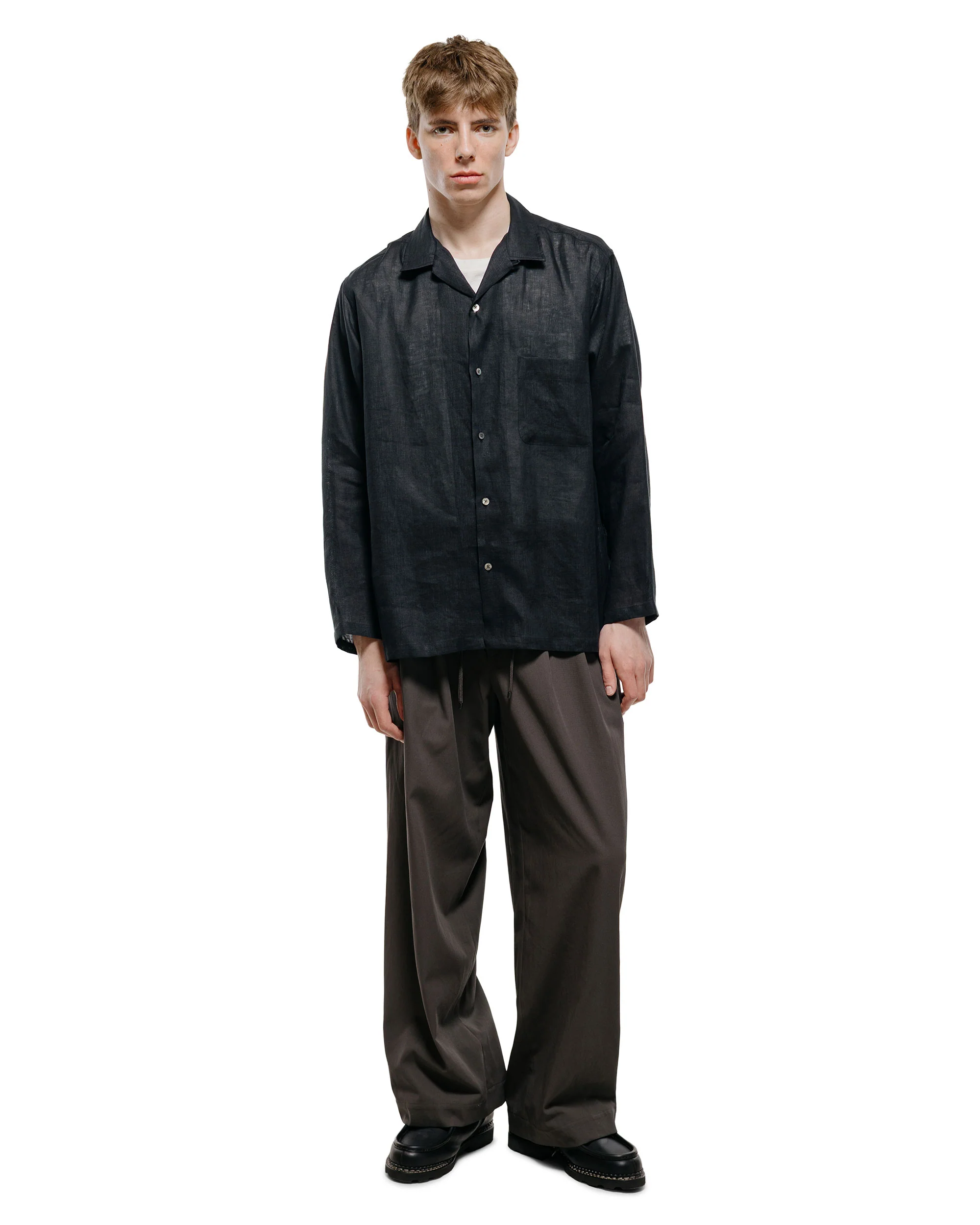 MARKAWARE Open Collar Shirt Hemp Shirting Black - Image 4