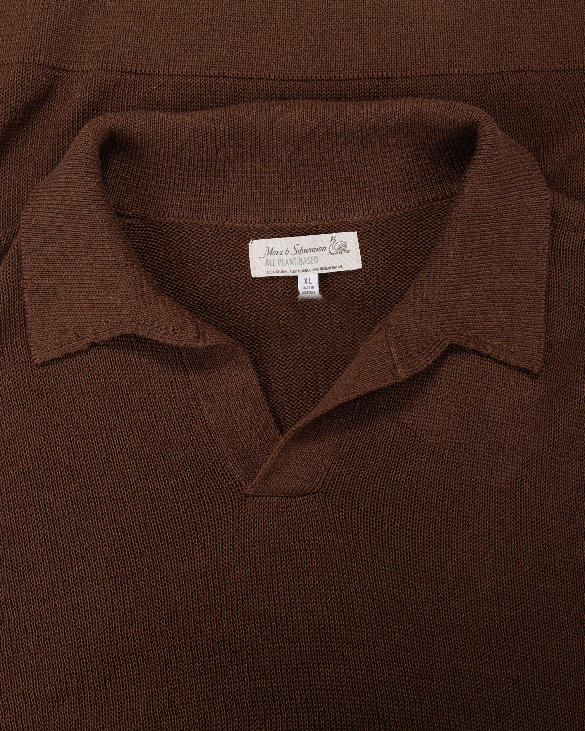Merz B. Schwanen KNITPOLO02 Cotton Short Sleeve Polo Shirt Chocolate - Image 4