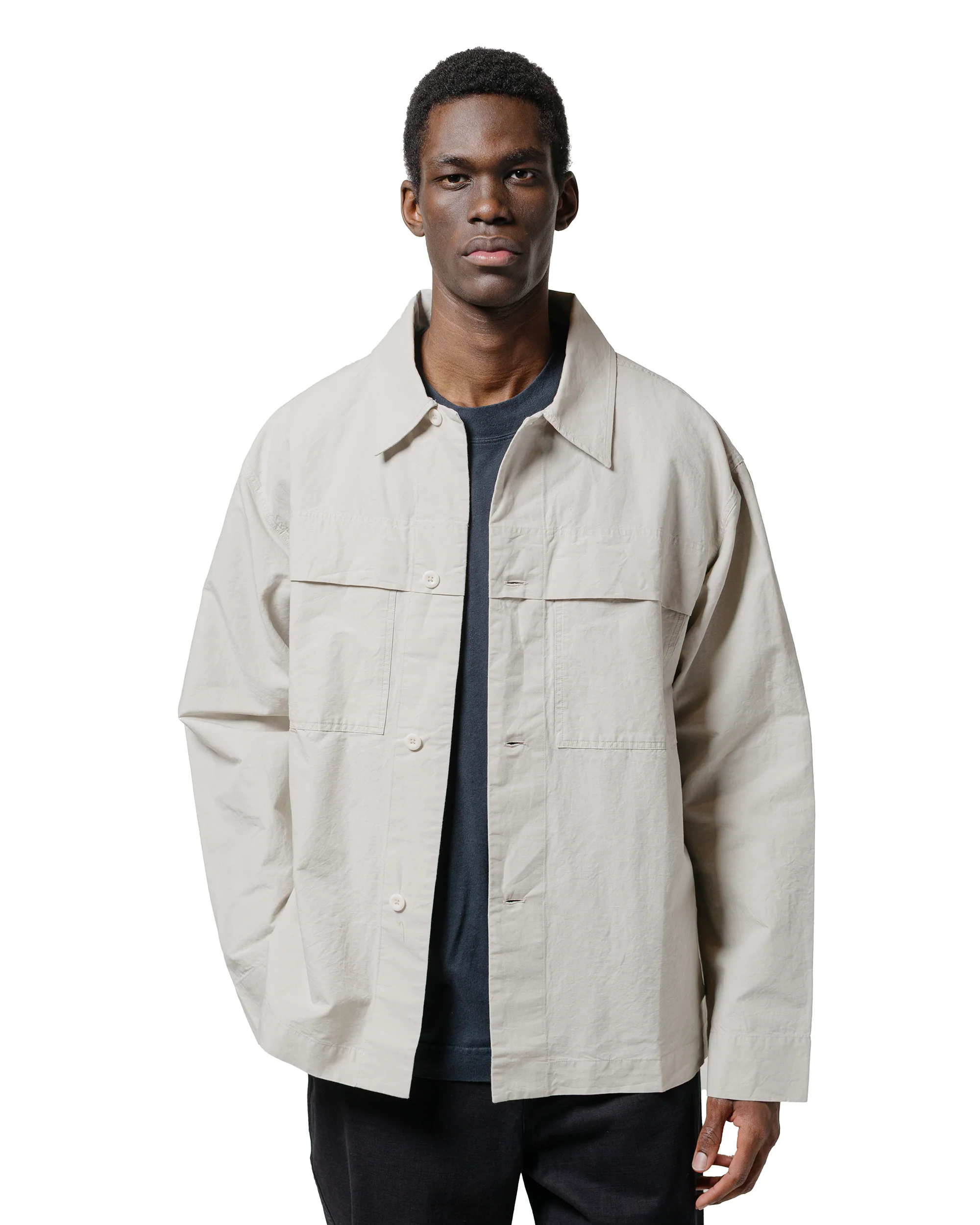 MHL Storm Flap Shirt Dry Cotton Linen Pale Stone - Image 2