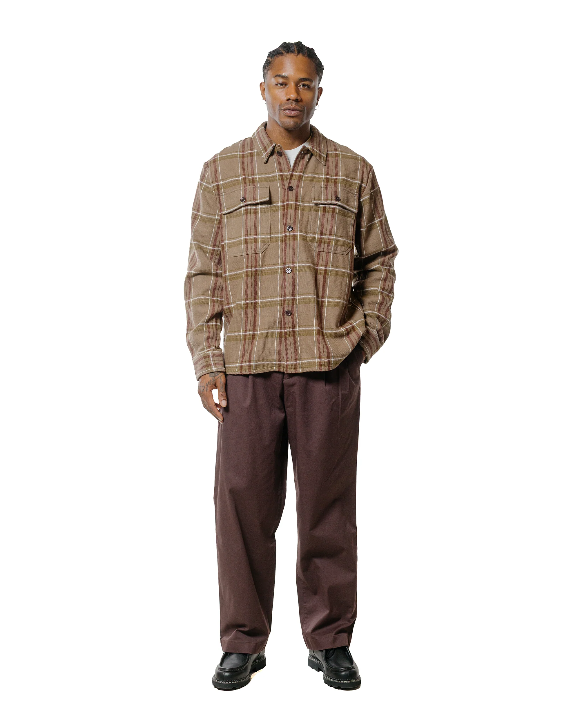Norse Projects Hjalmer Heavy Twill Check Overshirt Walnut - Image 4