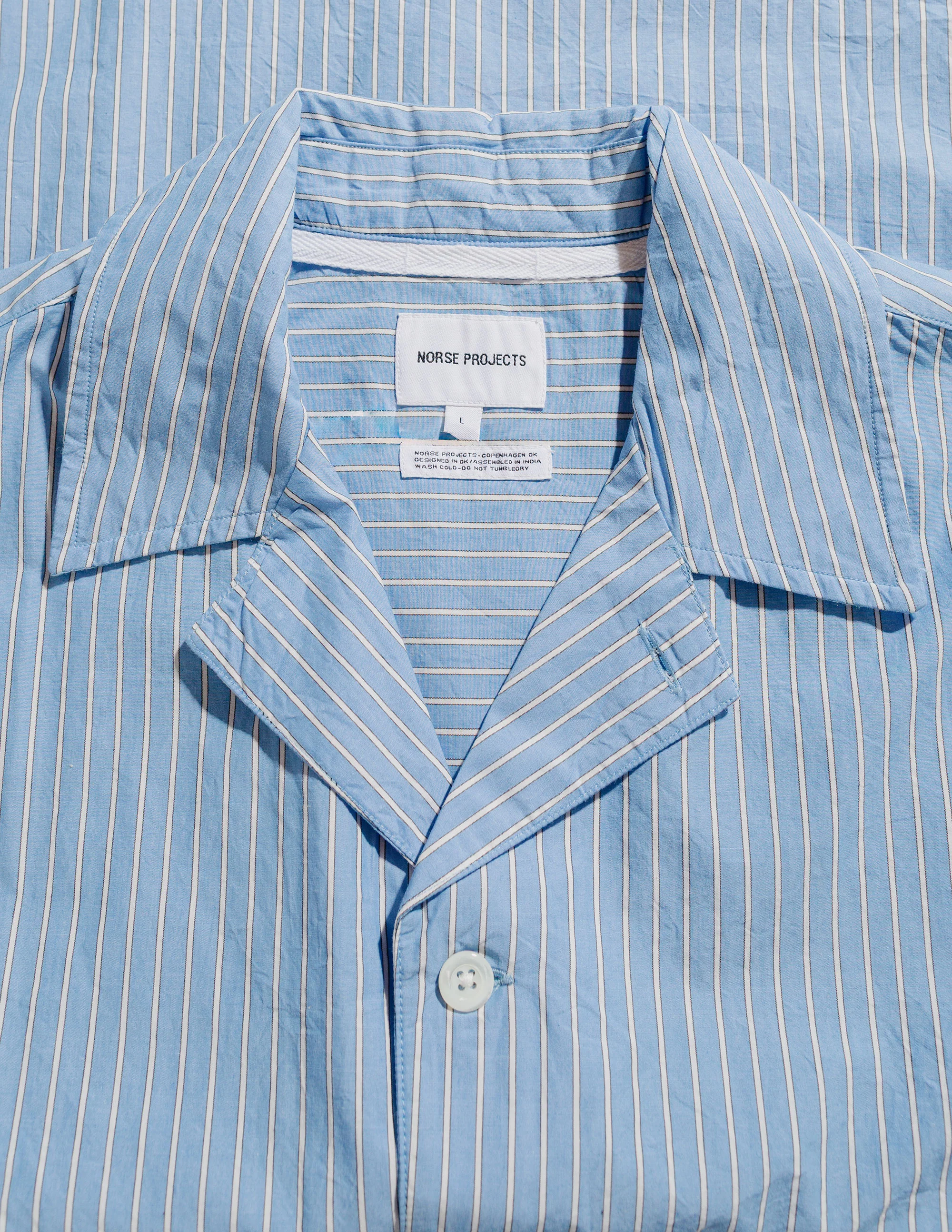 Norse Projects Mads Poplin Stripe SS Navy - Image 5