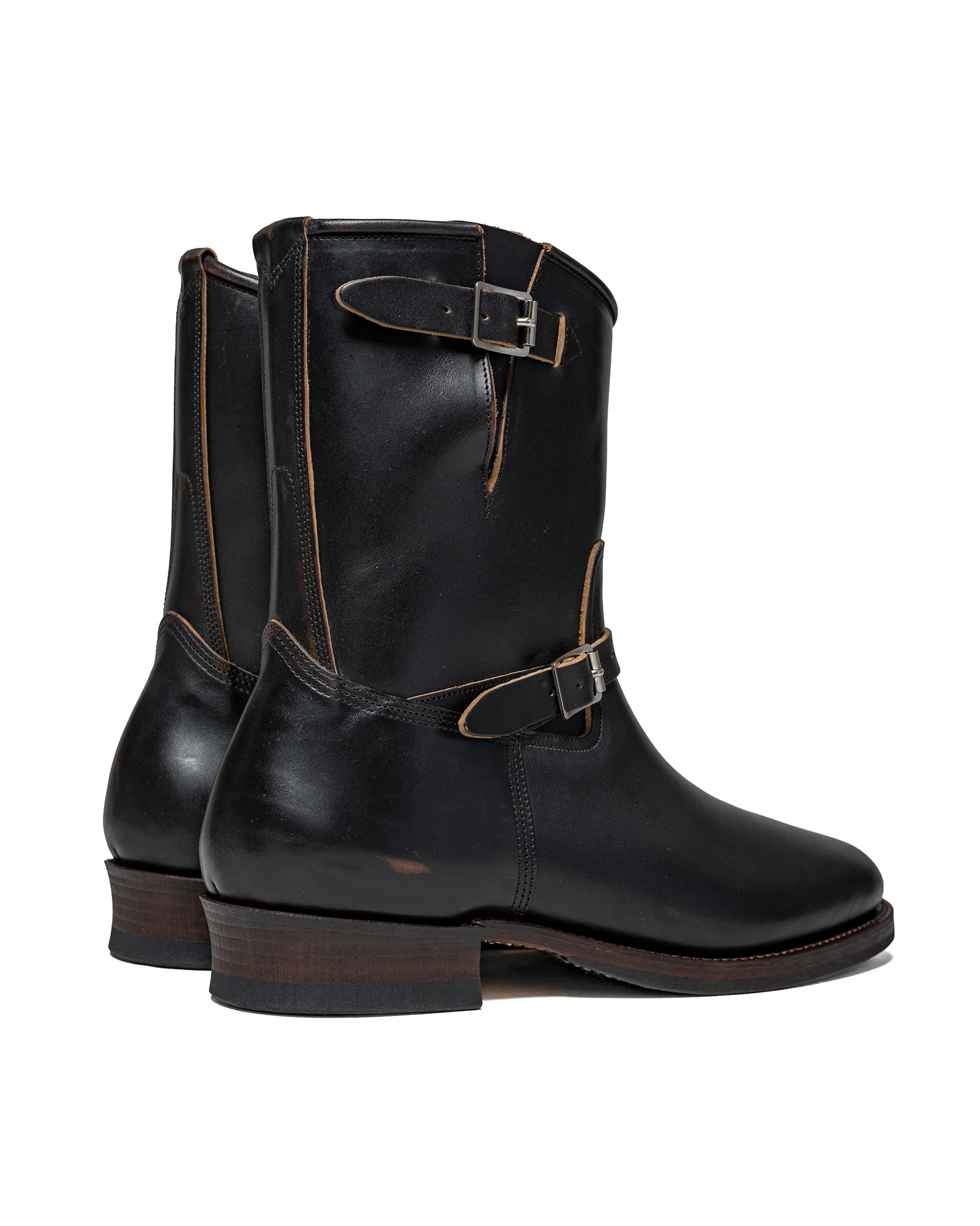 Old Joe 'The Engineer' Artisan Leather Engineer Boots Black Brown Horse Butt - Image 4