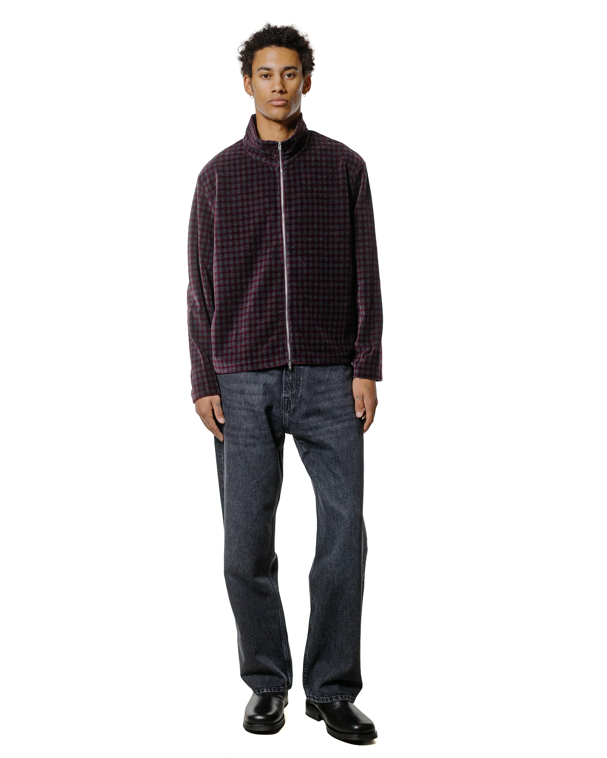 Our Legacy Shrunken Full Zip Merlot Houndini Check Velour - Image 4