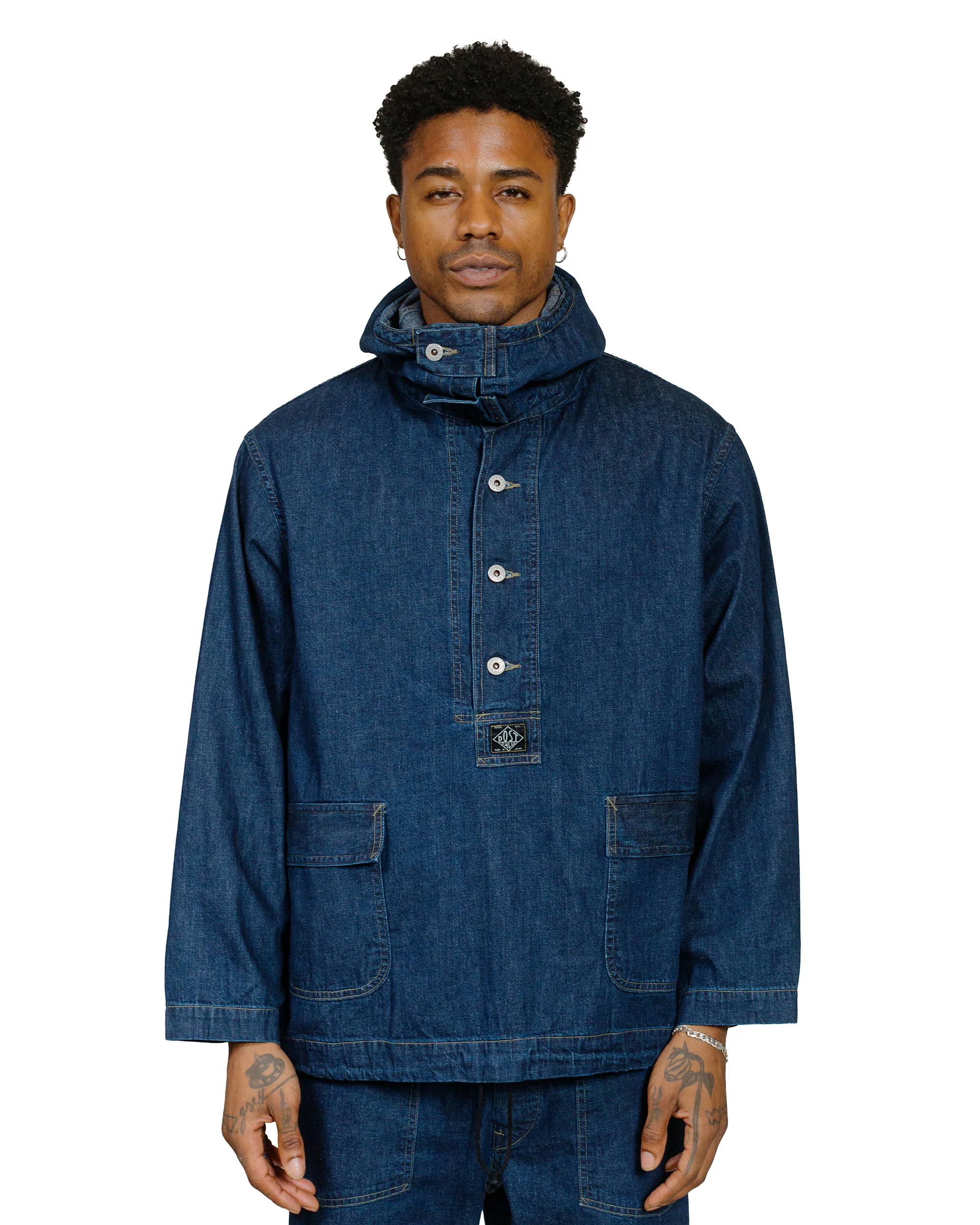 Post O'Alls NAVY Parka Blue Denim w/OD Yellow Stitch Indigo - Image 2