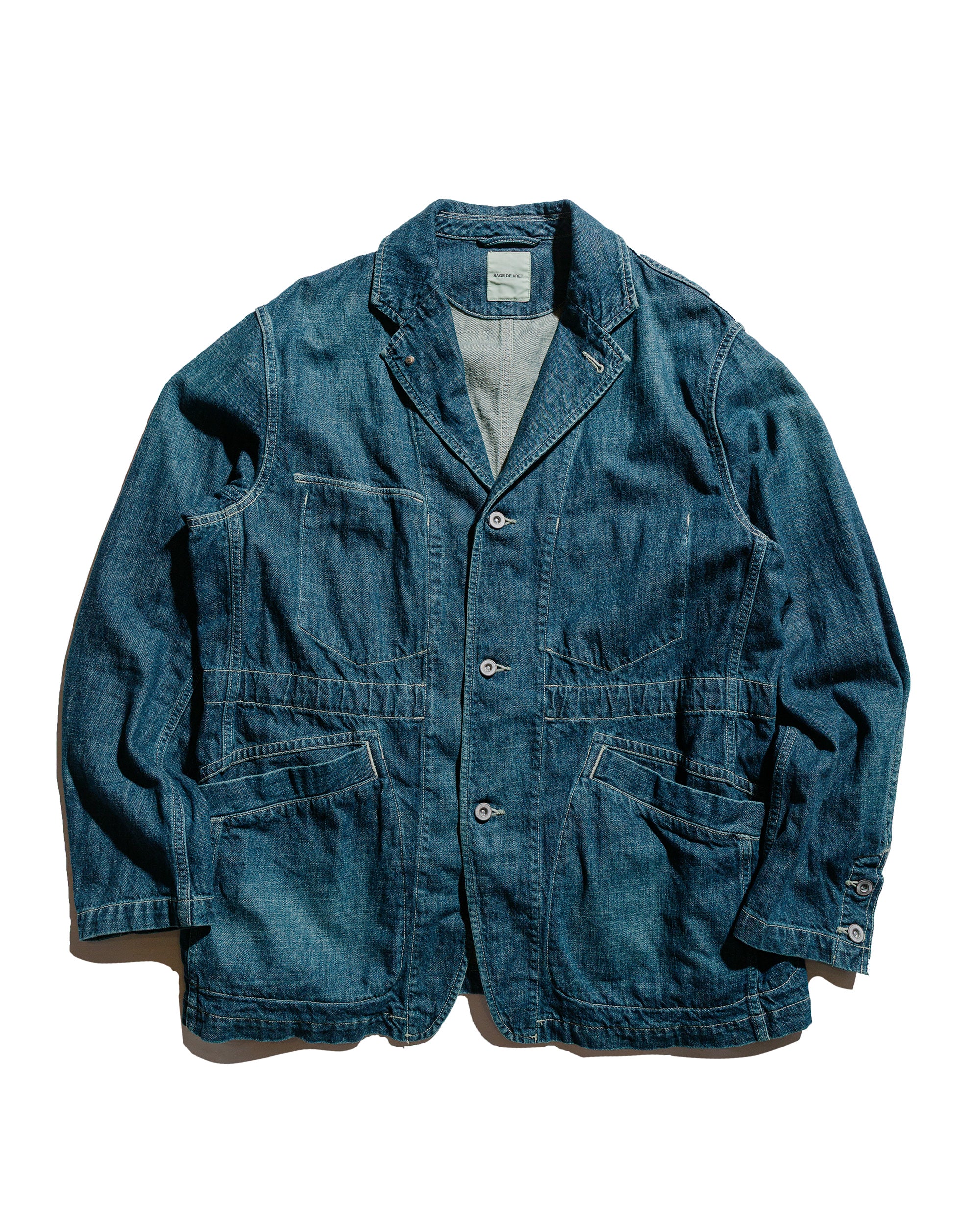 Sage de Cret 11oz. Cotton/Linen Denim Coverall Jacket Navy