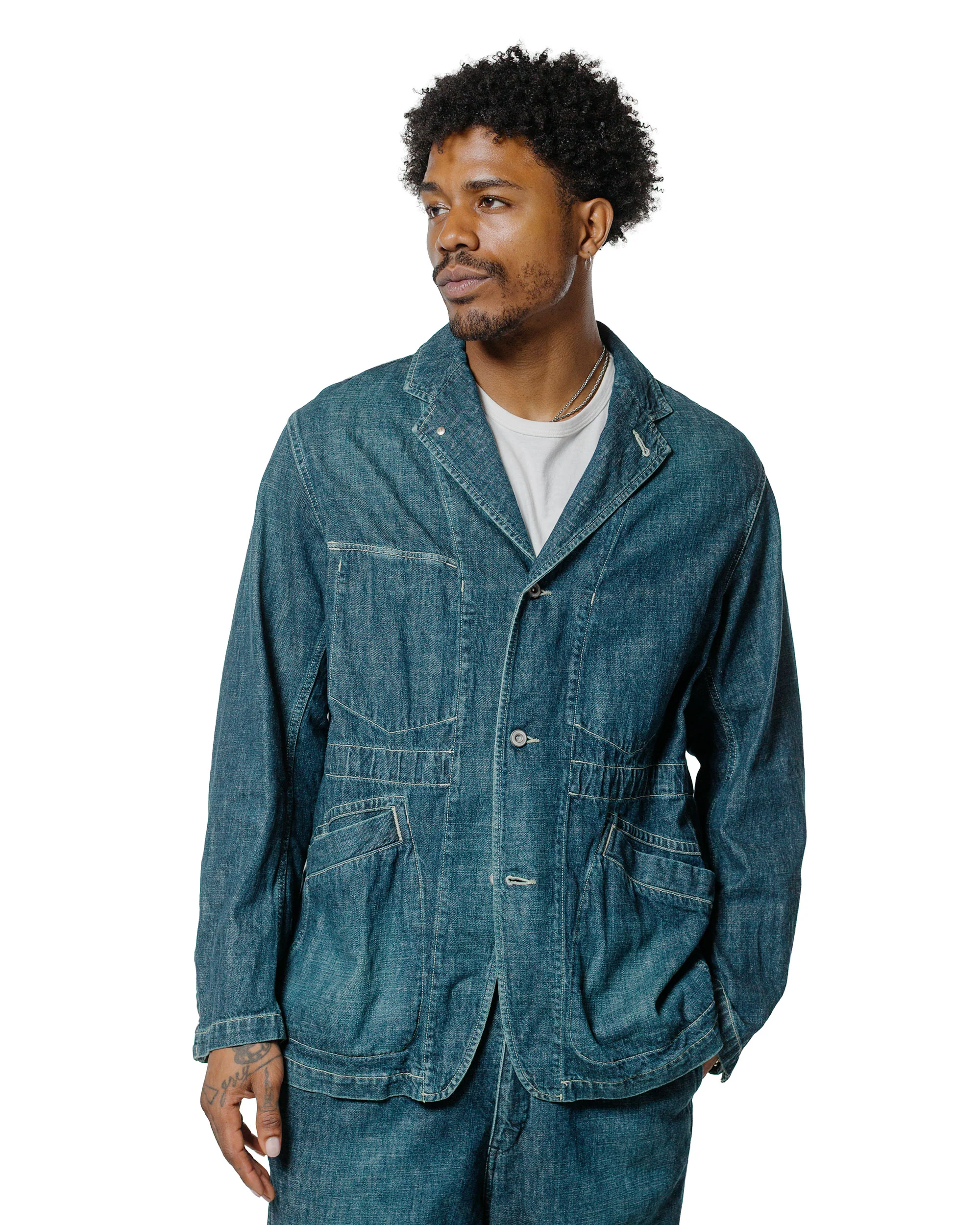 Sage de Cret 11oz. Cotton/Linen Denim Coverall Jacket Navy - Image 2