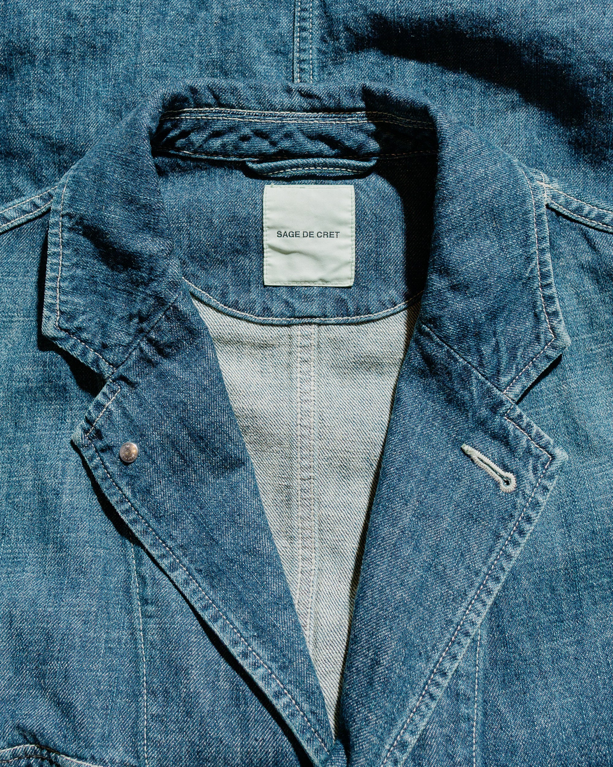Sage de Cret 11oz. Cotton/Linen Denim Coverall Jacket Navy - Image 5