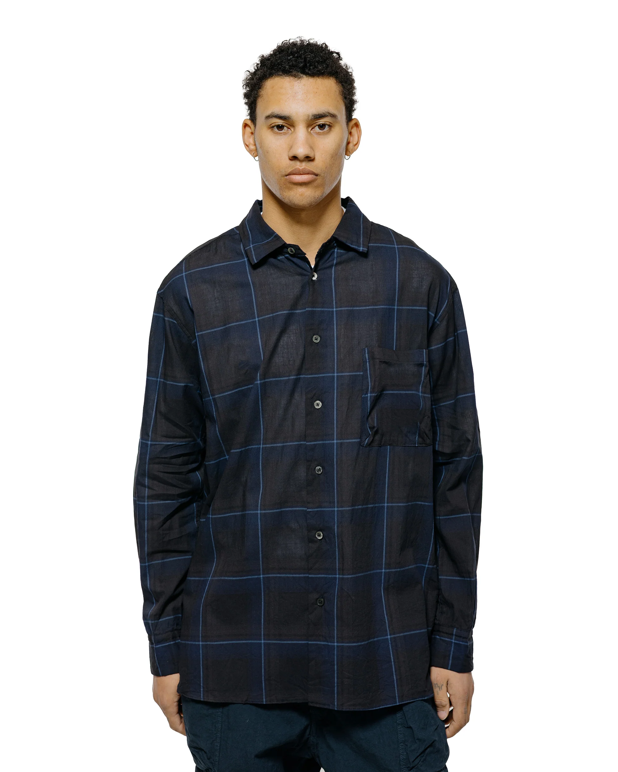 Sage de Cret Organic Cotton Madras Pigmnet CT Long Regular Collar Shirt Navy - Image 2