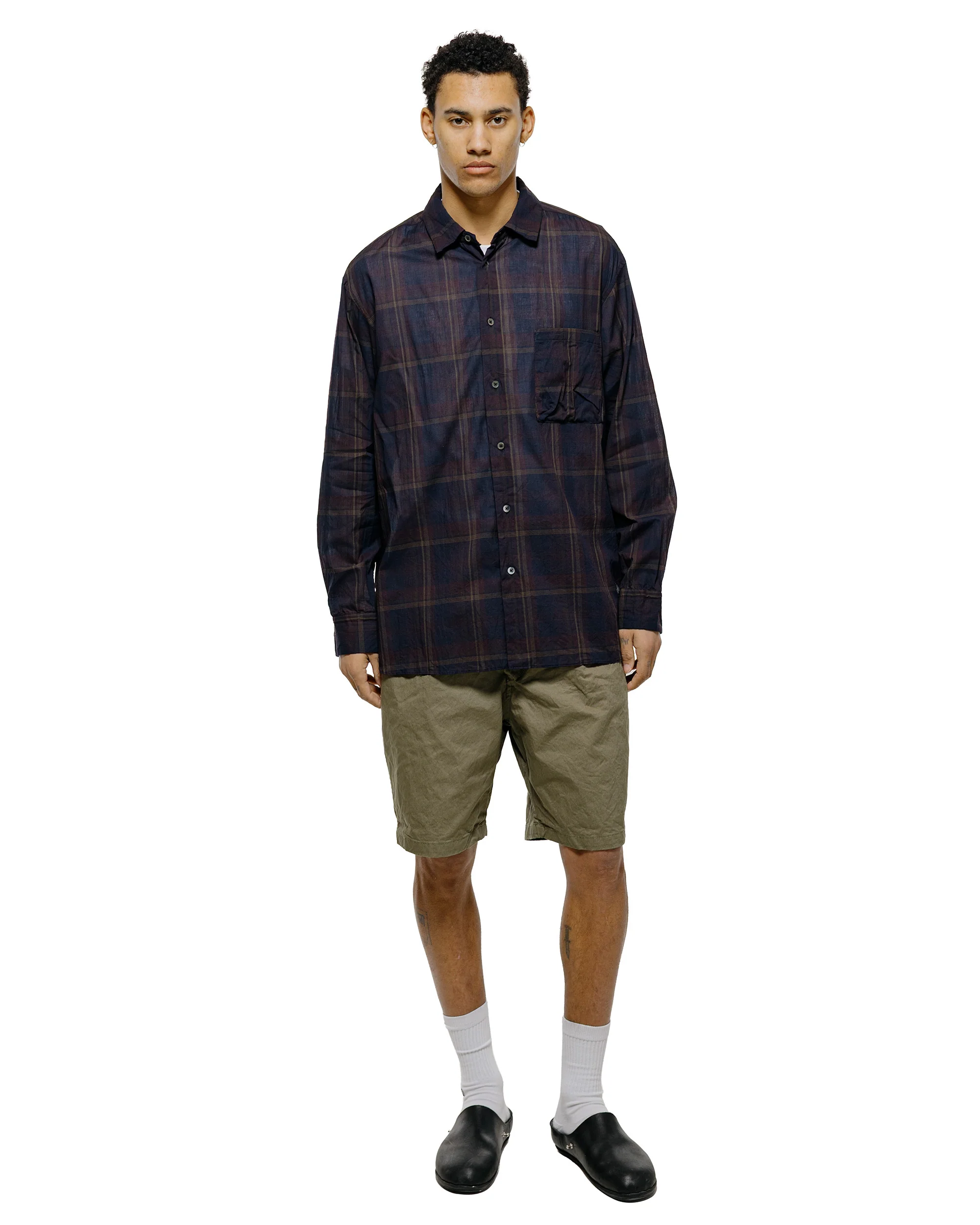 Sage de Cret Organic Cotton Madras Pigmnet CT Long Regular Collar Shirt Wine - Image 4