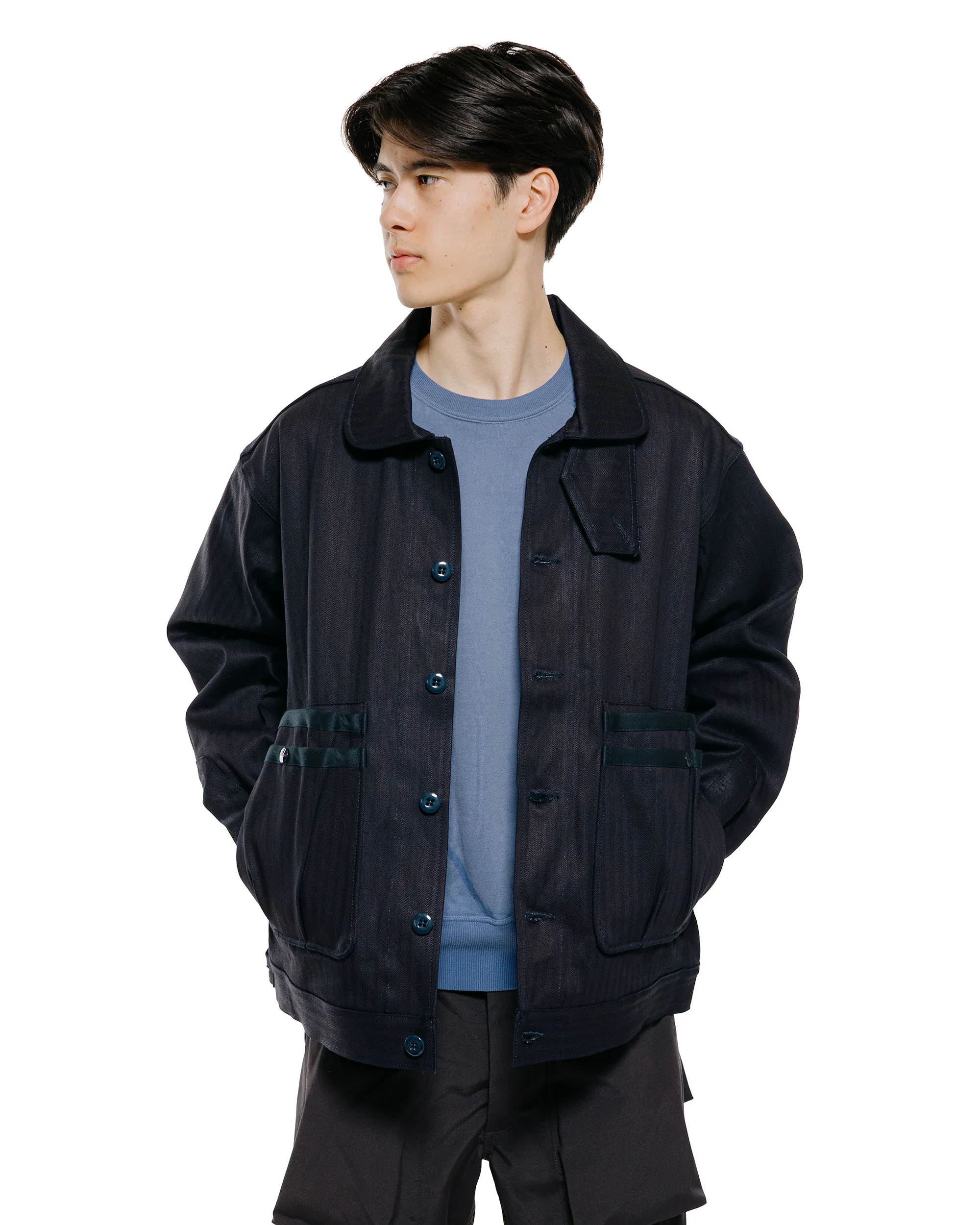 Sassafras Overgrown Trug Jacket Herringbone Twill Indigo/Black - Image 2