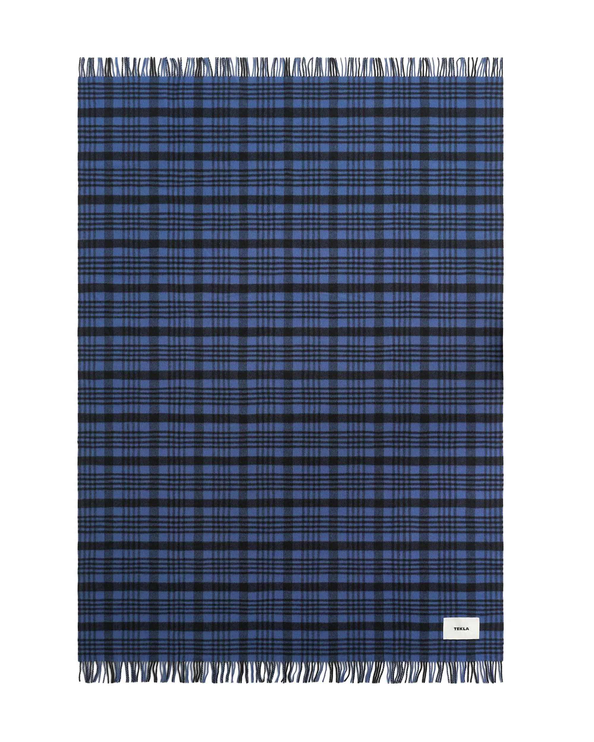 Tekla Lambswool Fringed Blanket Blue Plaid - Image 2