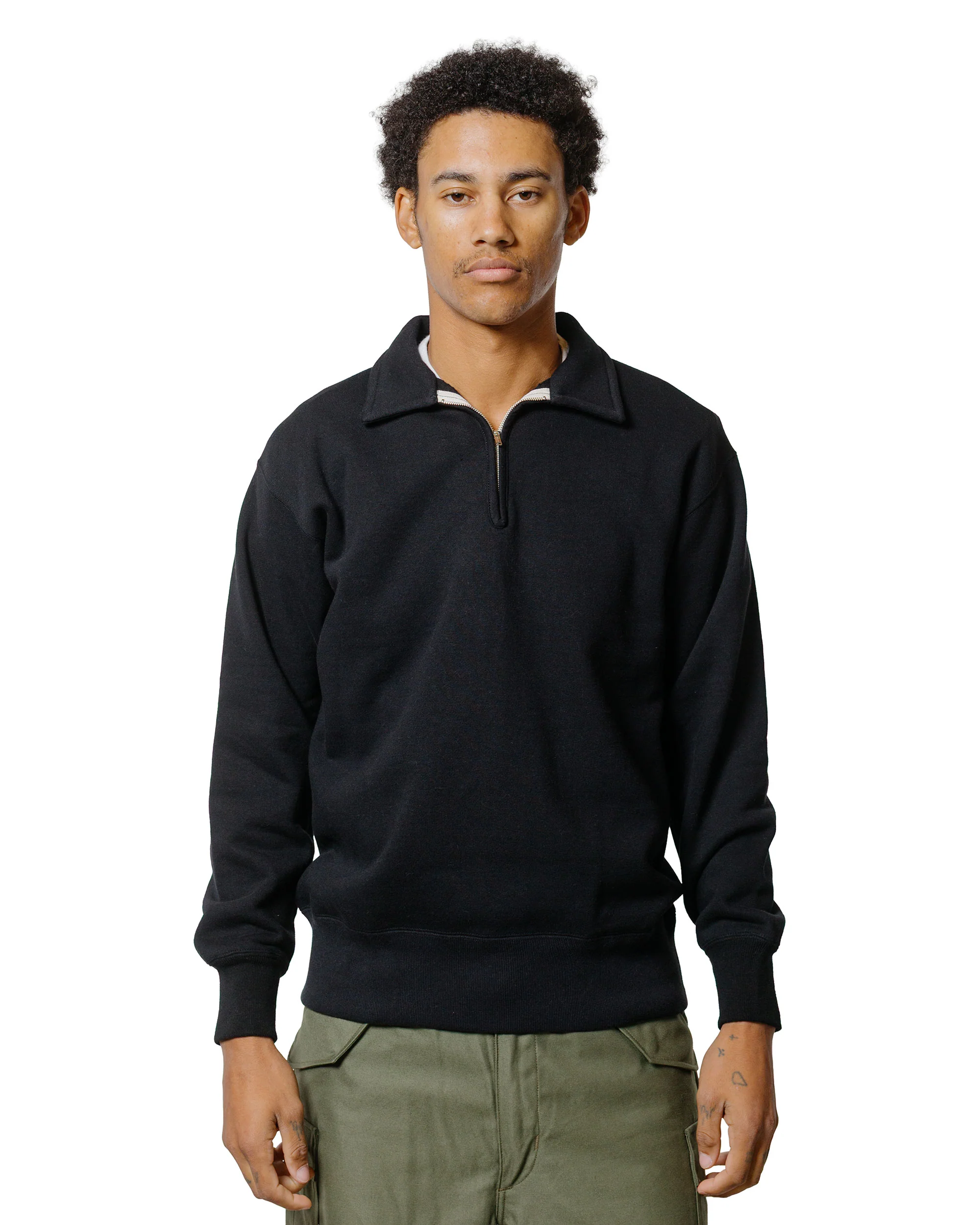 The Real McCoy’s MC24115 10 Oz. Loopwheel 1/4 Zip Sweatshirt Black - Image 2