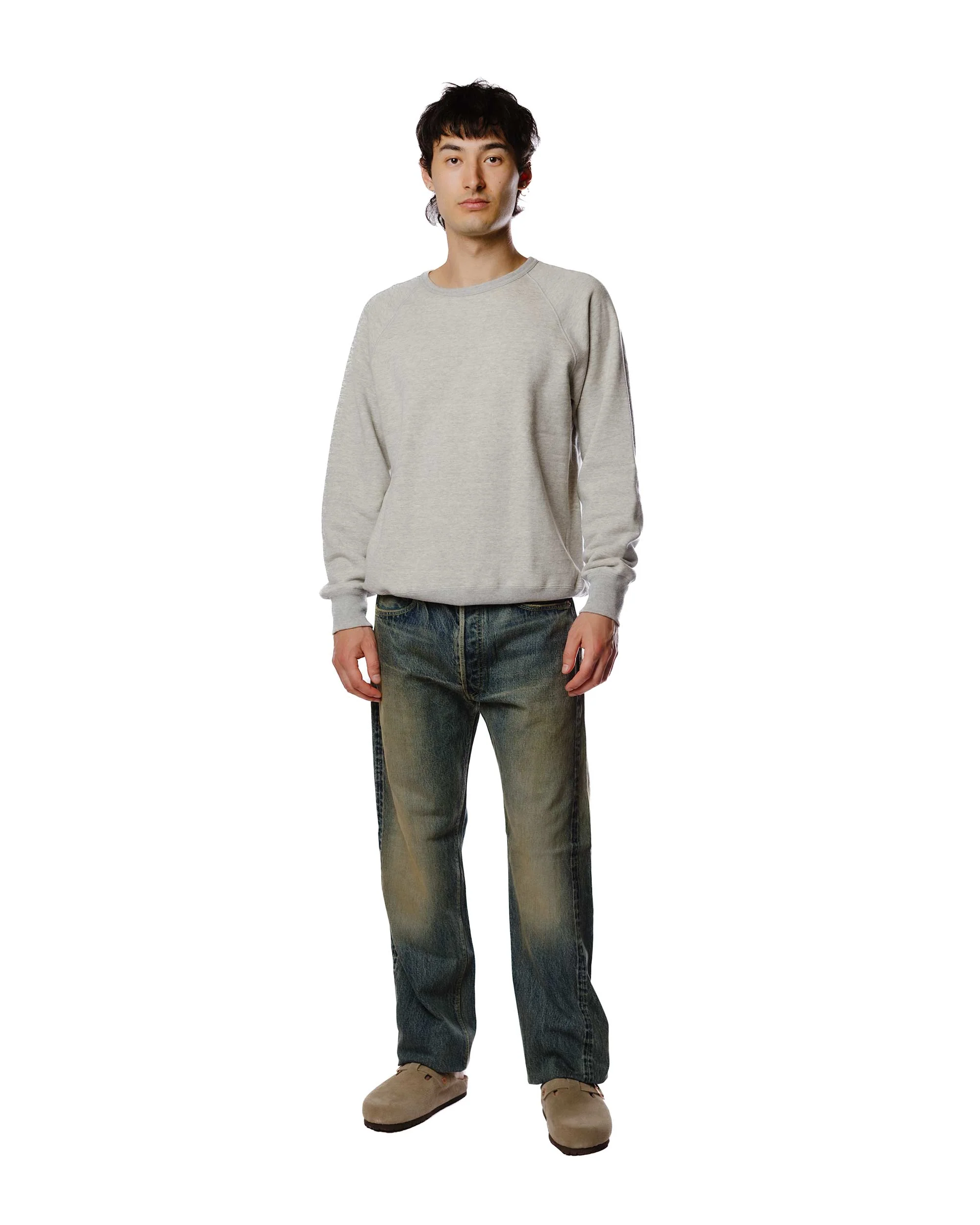 The Real McCoy's MC21018 9oz. Loopwheel Raglan Sleeve Sweatshirt Ash Grey - Image 2