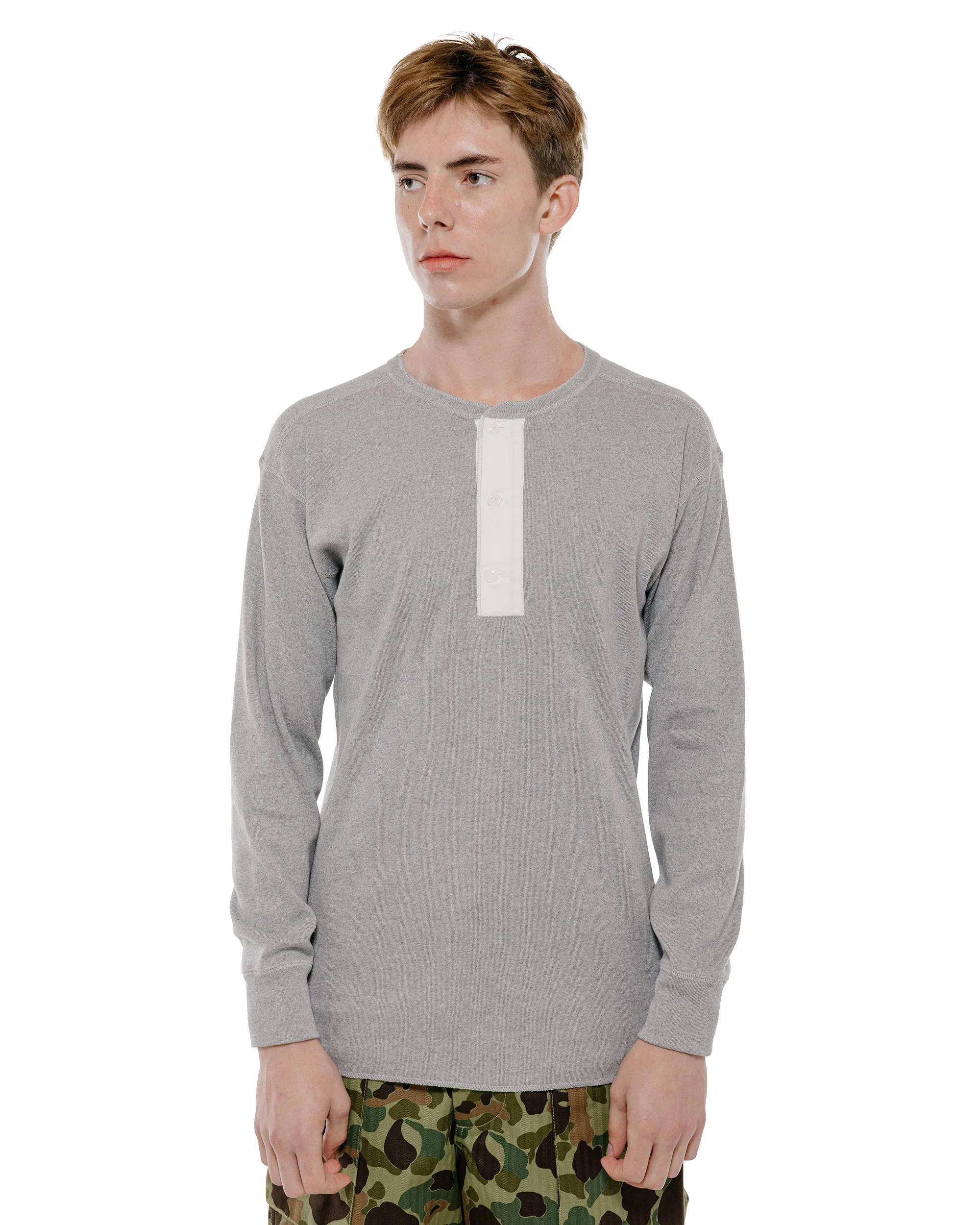 The Real McCoy's MC23111 Union Henley Undershirt L/S Medium Gray - Image 2