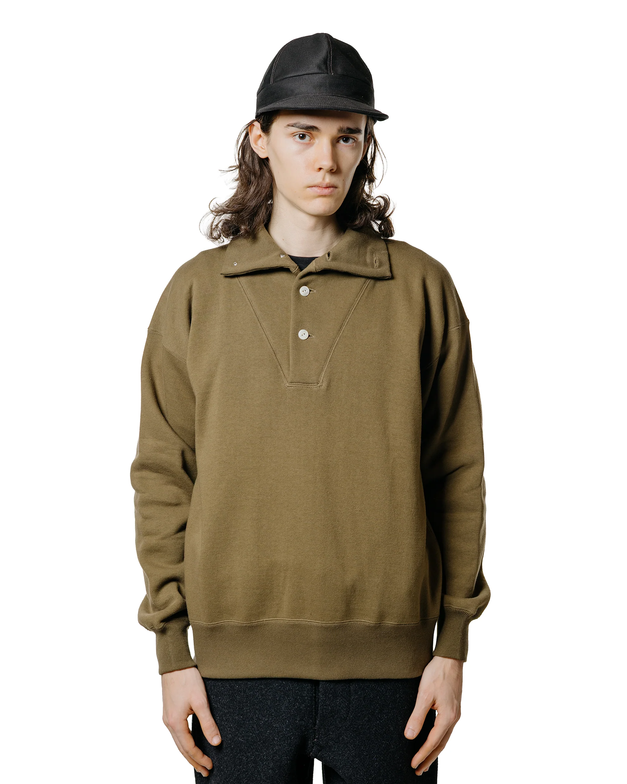 The Real McCoy's MC25110 10 oz. Loopwheel Cruiser Sweatshirt Olive - Image 2