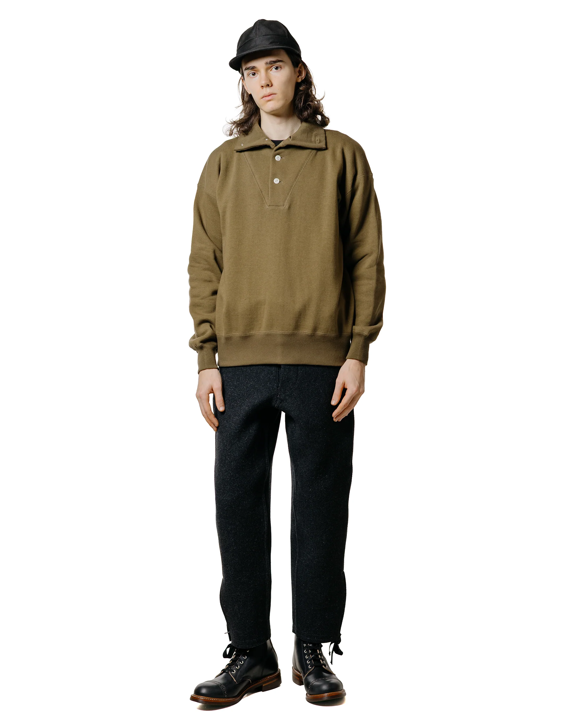 The Real McCoy's MC25110 10 oz. Loopwheel Cruiser Sweatshirt Olive - Image 4