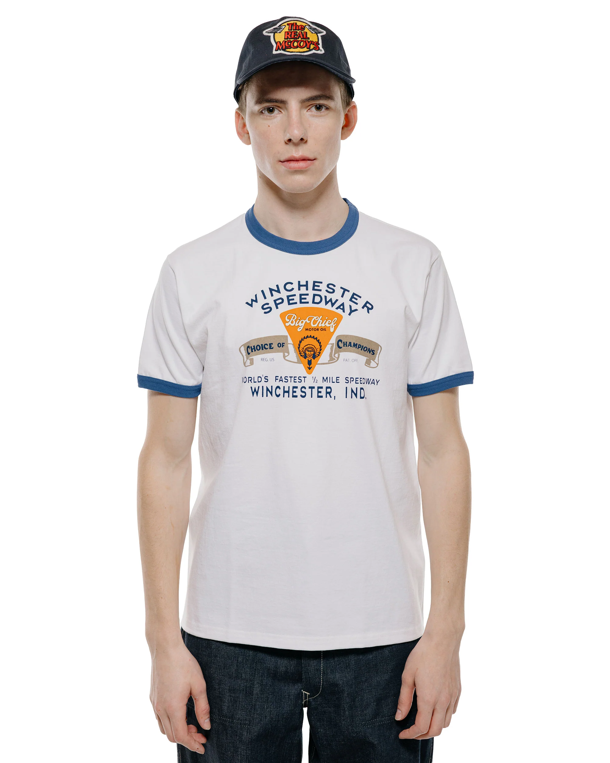 The Real McCoy's MC26027 Joe McCoy Tee / Big Chief White/Blue - Image 2