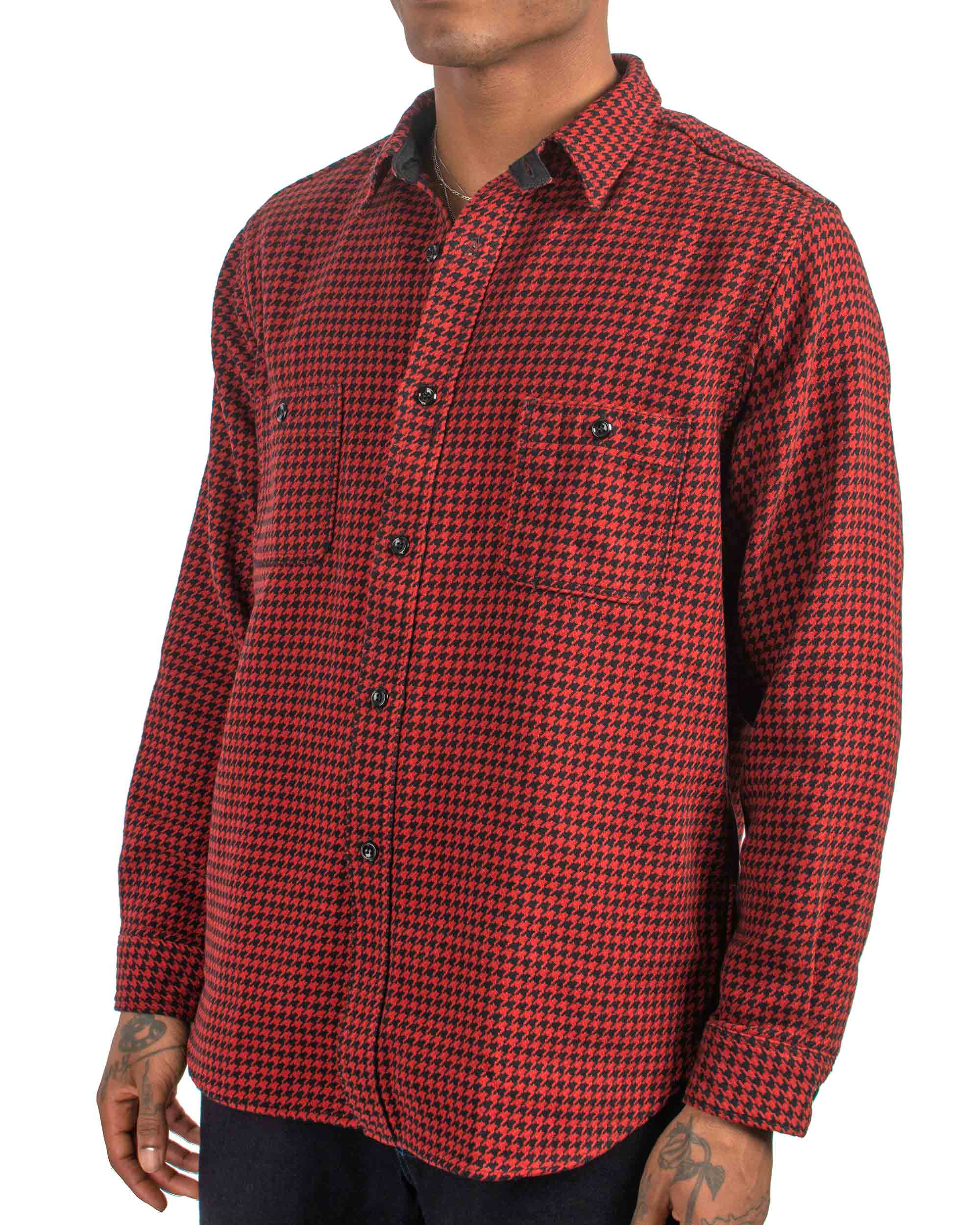 The Real McCoy's MS21102 8HU Houndstooth Flannel Shirt Red - Image 4