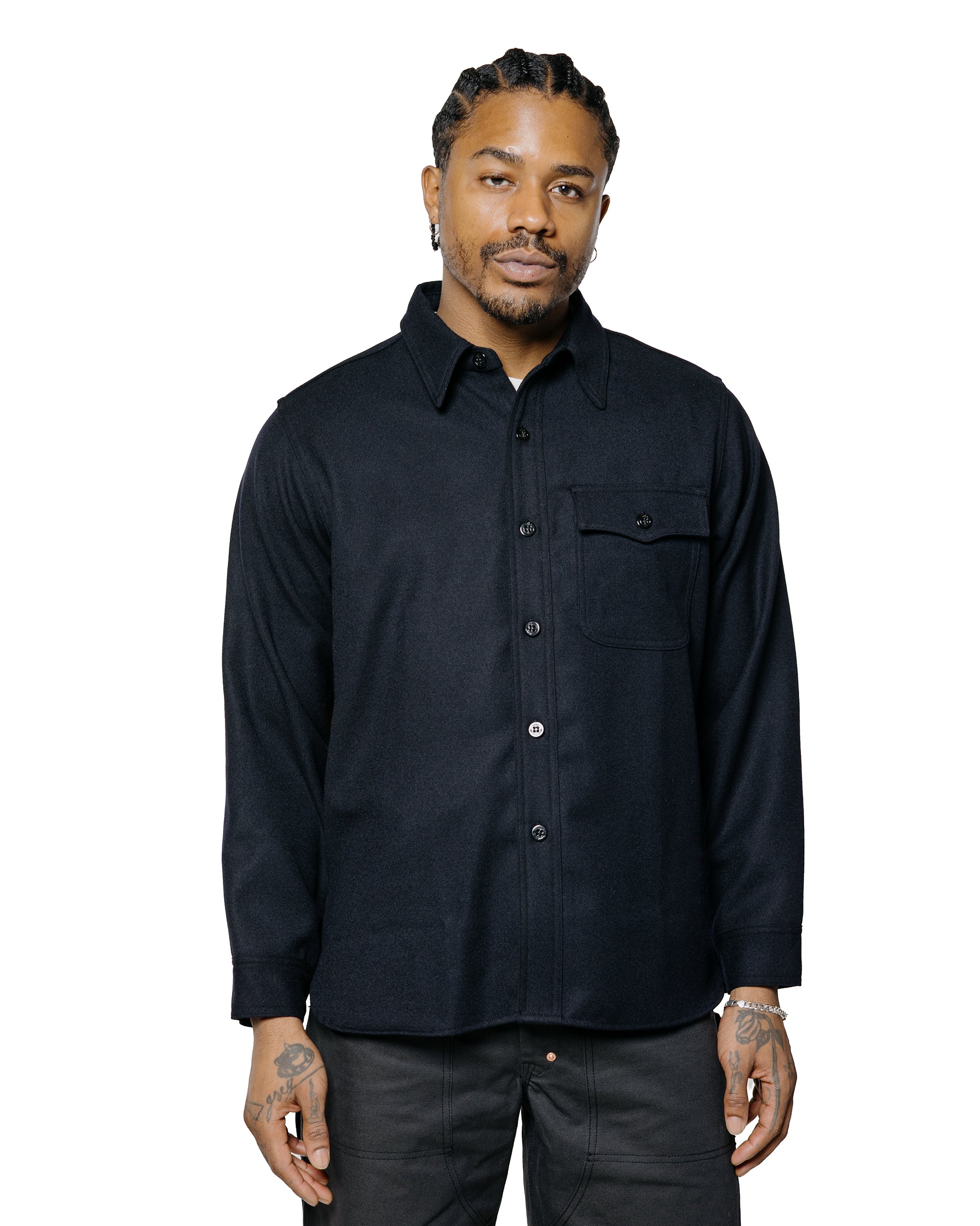 The Real McCoy's MS25101 U.S.N. Wool Blue Flannel Shirt Navy - Image 2