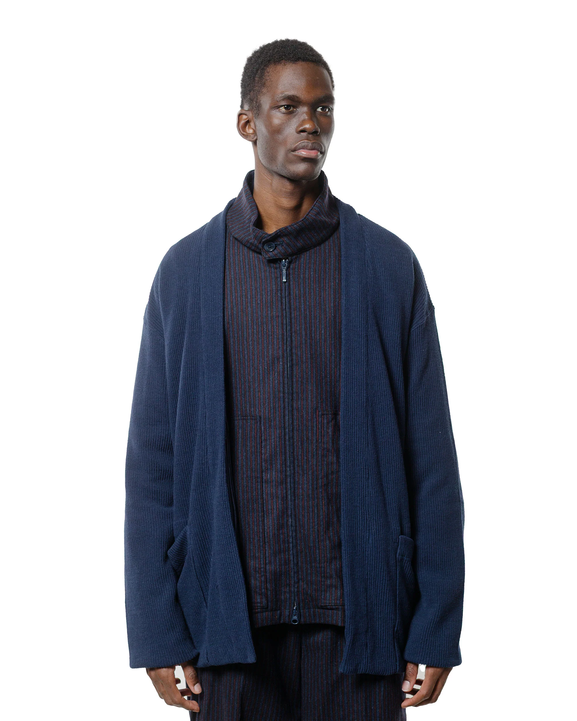 ts(s) Lined Easy Cardigan Rib Stitch Cotton Jersey Navy - Image 2