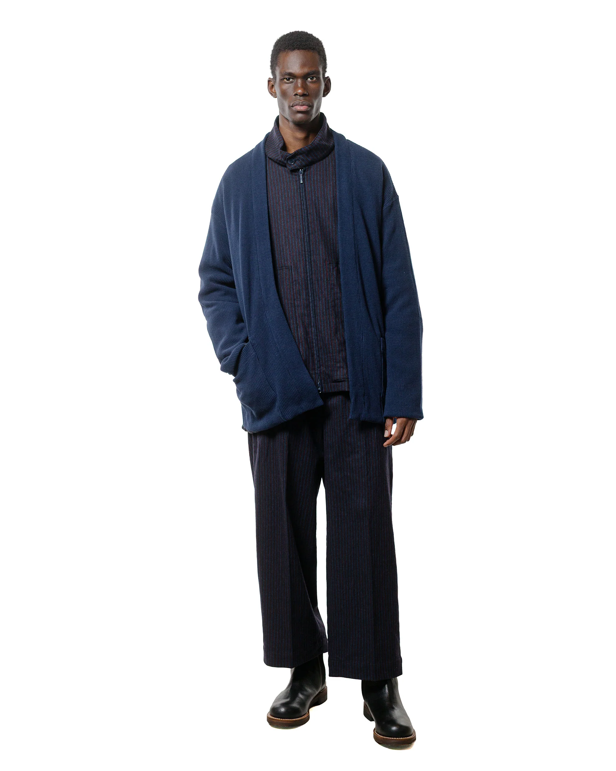 ts(s) Lined Easy Cardigan Rib Stitch Cotton Jersey Navy - Image 4