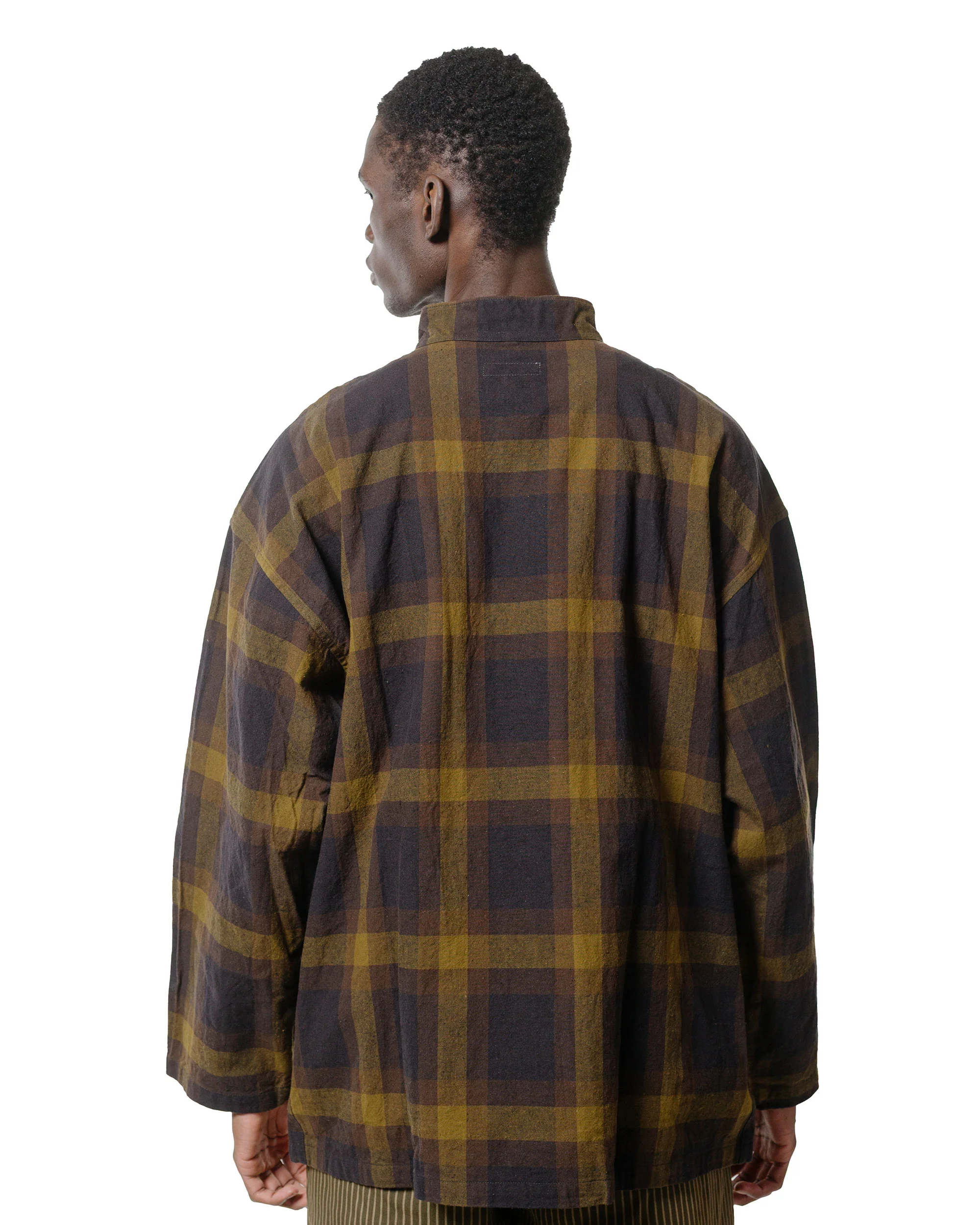 ts(s) Pullover Work Shirt Jacket Dark Tone Plaid Slub Cotton Cloth Olive - Image 3