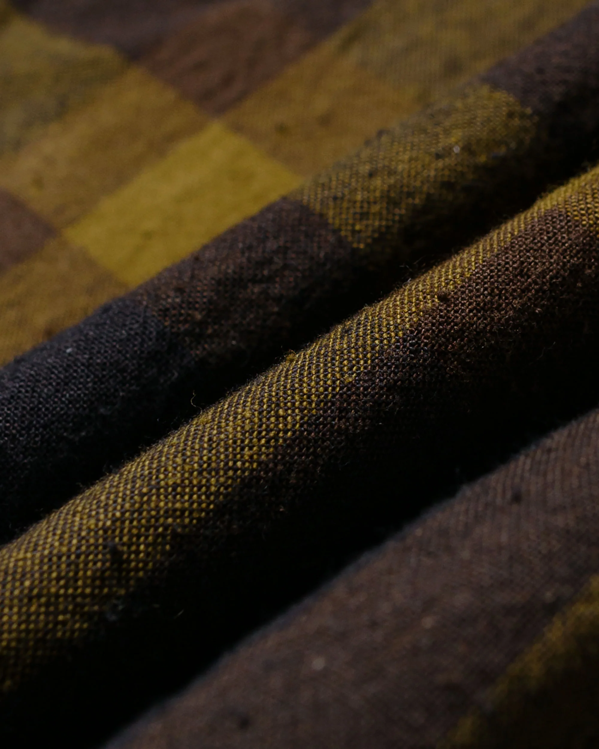 ts(s) Pullover Work Shirt Jacket Dark Tone Plaid Slub Cotton Cloth Olive - Image 6