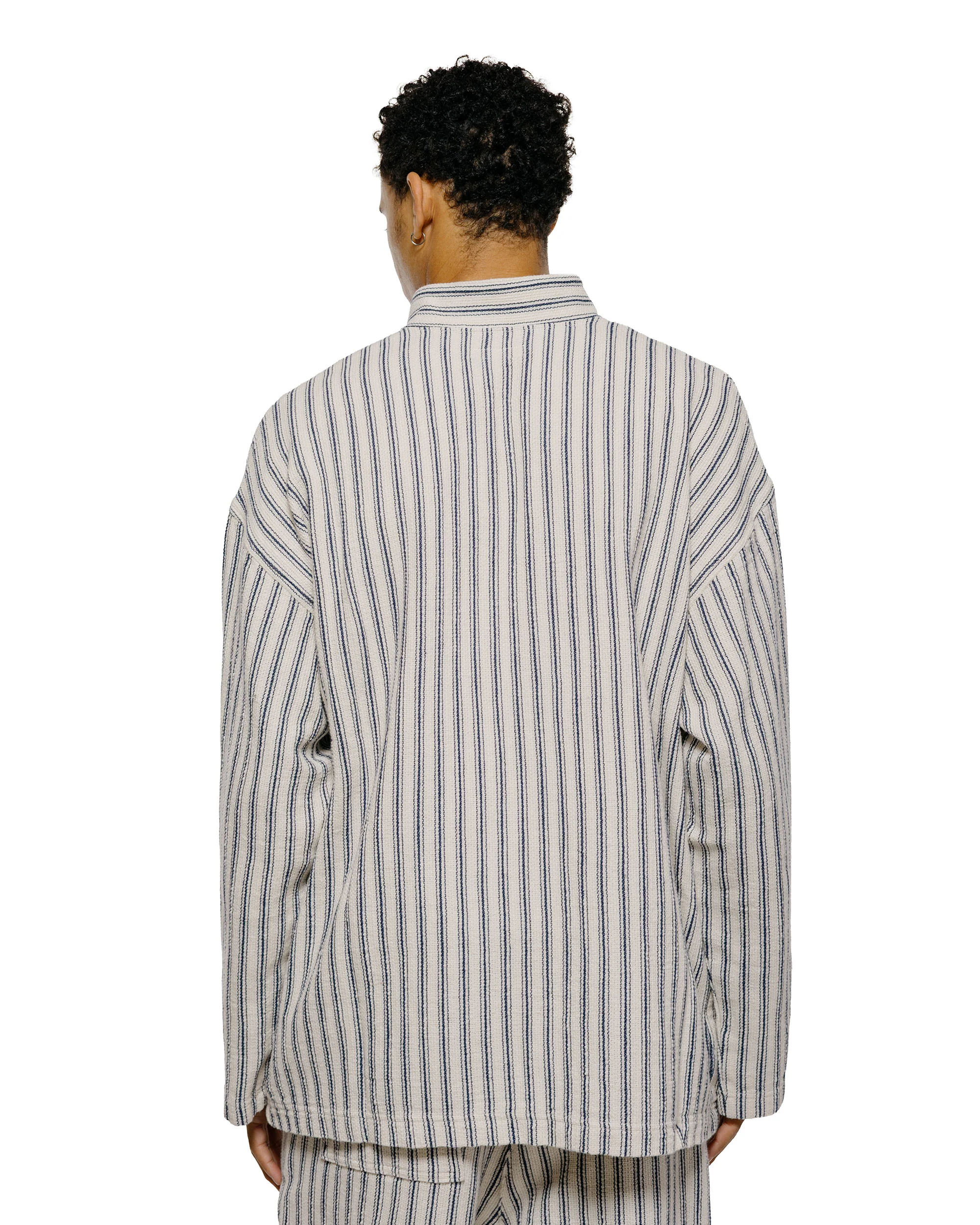 ts(s) Pullover Work Shirt Jacket Rustic Stripe Cotton Mesh Cloth Navy - Image 3