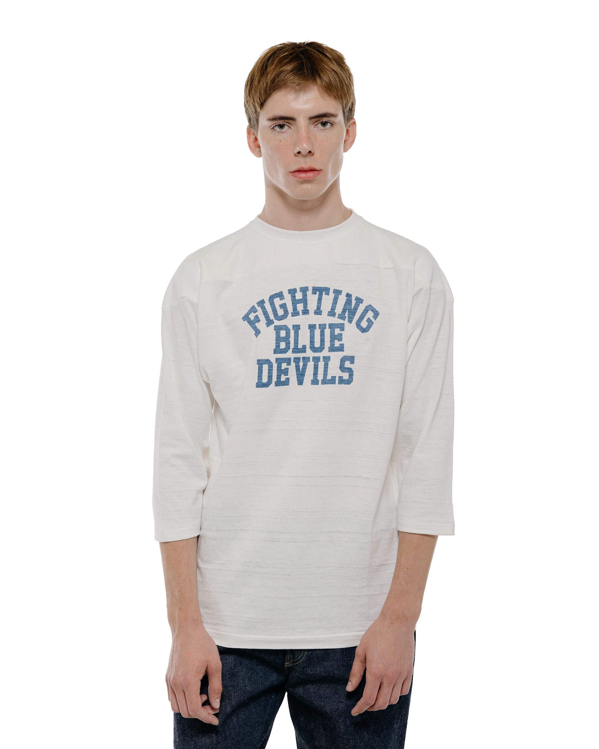 Warehouse Lot. 4063 3/4 Sleeve Football Tee Blue Devils Off White - Image 2