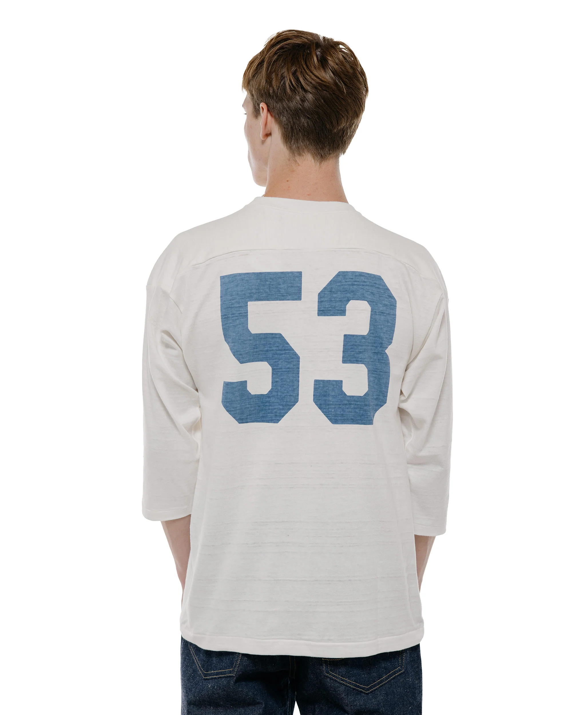 Warehouse Lot. 4063 3/4 Sleeve Football Tee Blue Devils Off White - Image 3