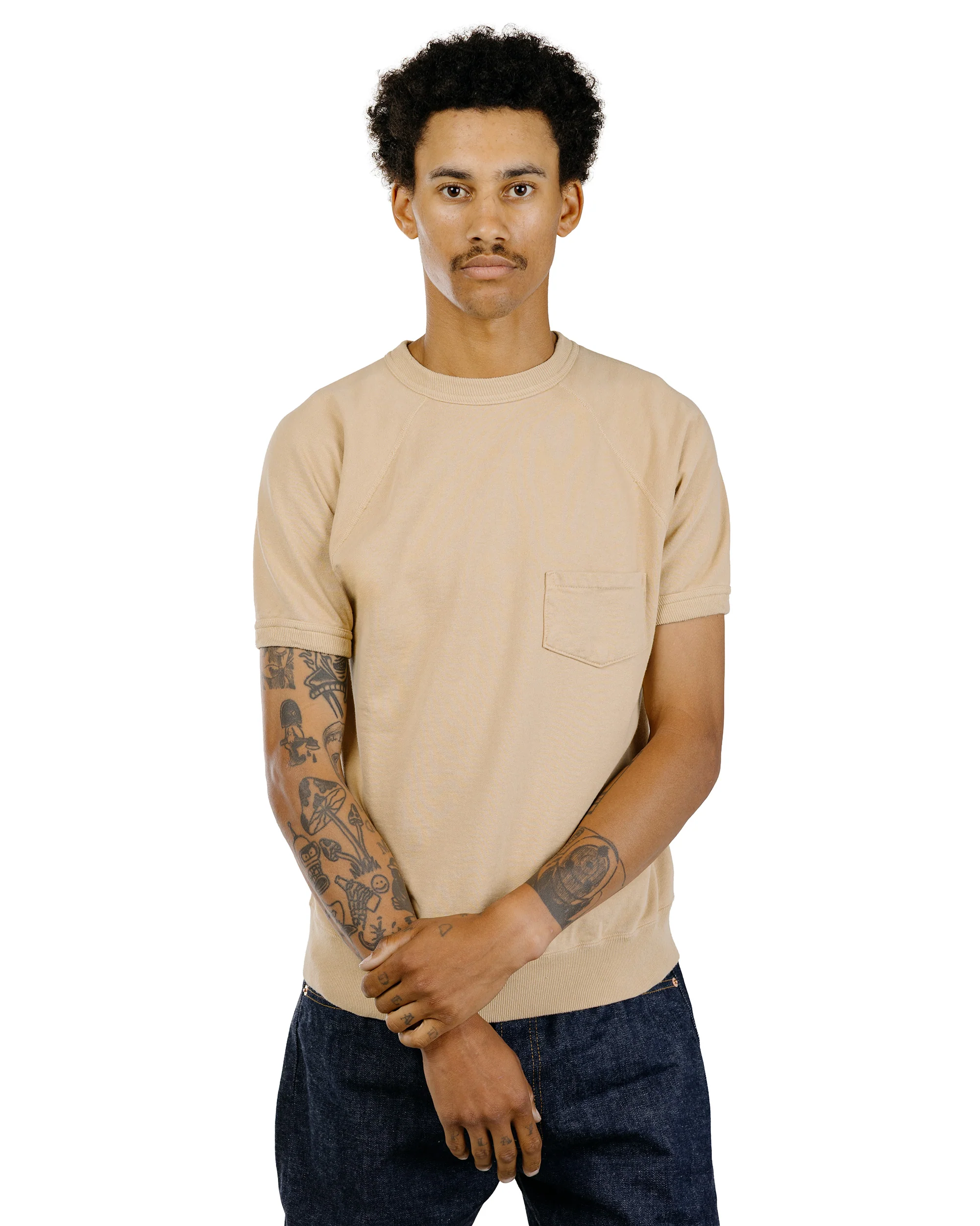 Warehouse Lot. 4105 Short Sleeve SW With Pocket Plain Dark Beige - Image 2