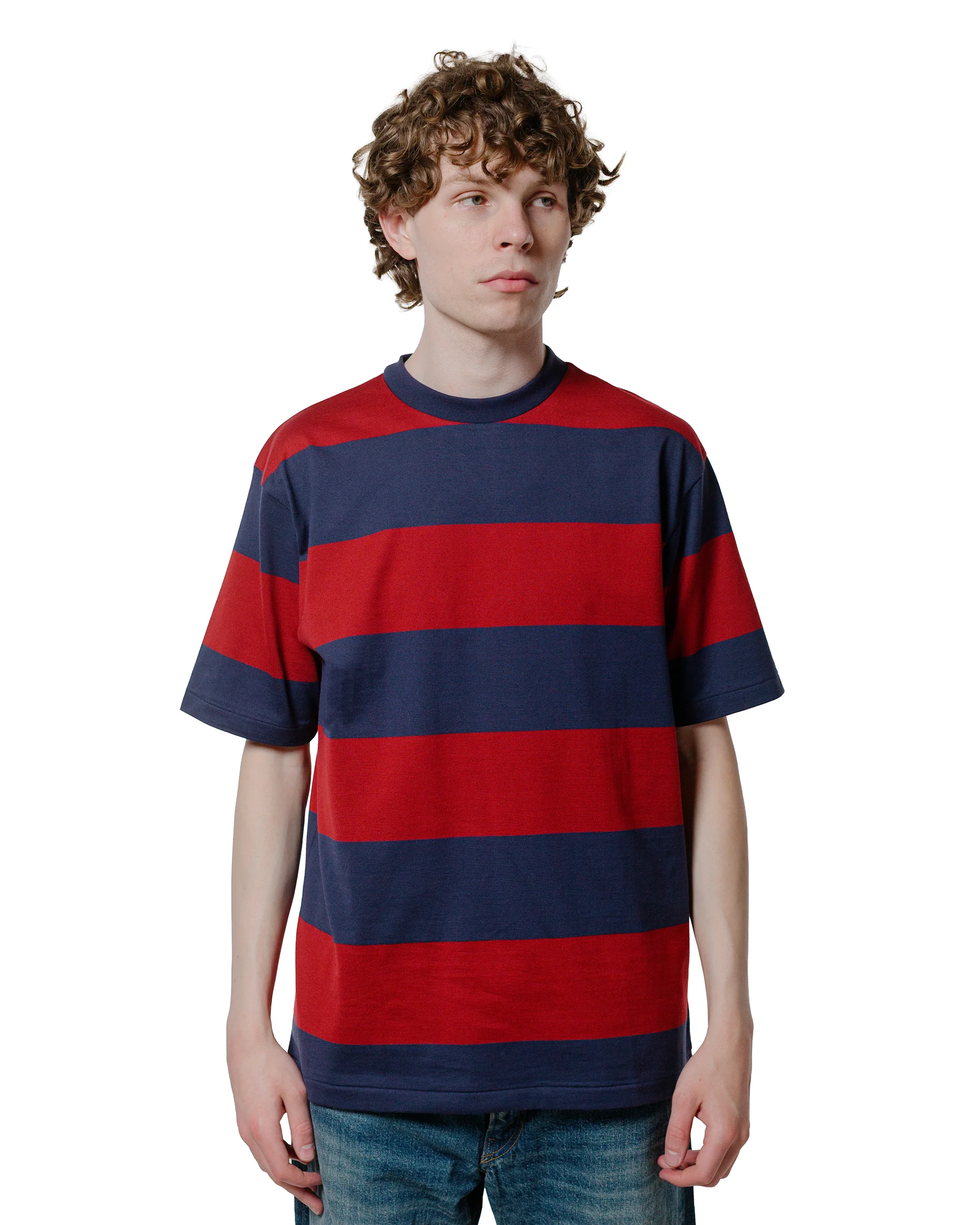 Warehouse Lot. 4108 S/S 4in Border Tee Navy/Bordeaux - Image 2
