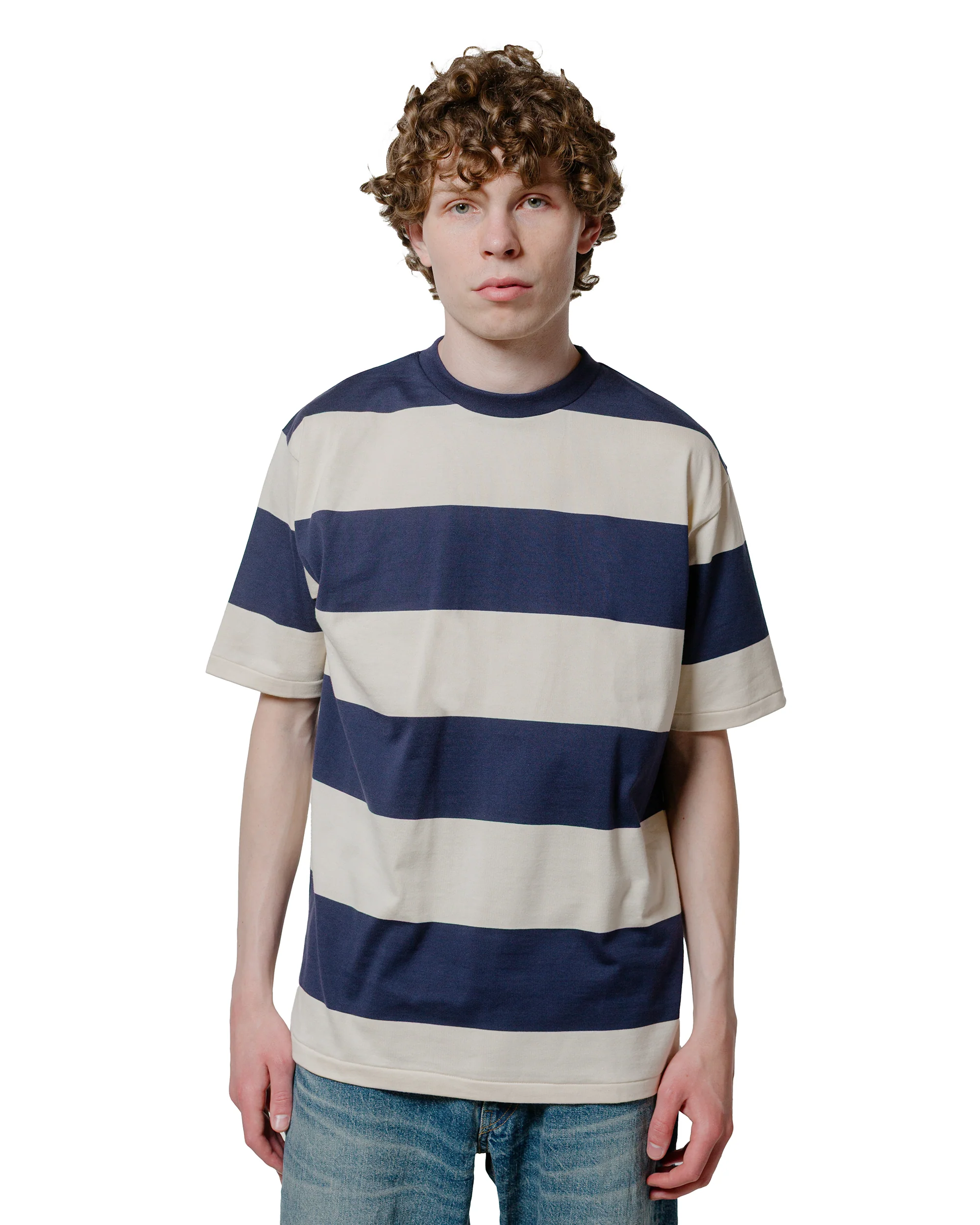 Warehouse Lot. 4108 S/S 4in Border T Navy/Kinari - Image 2
