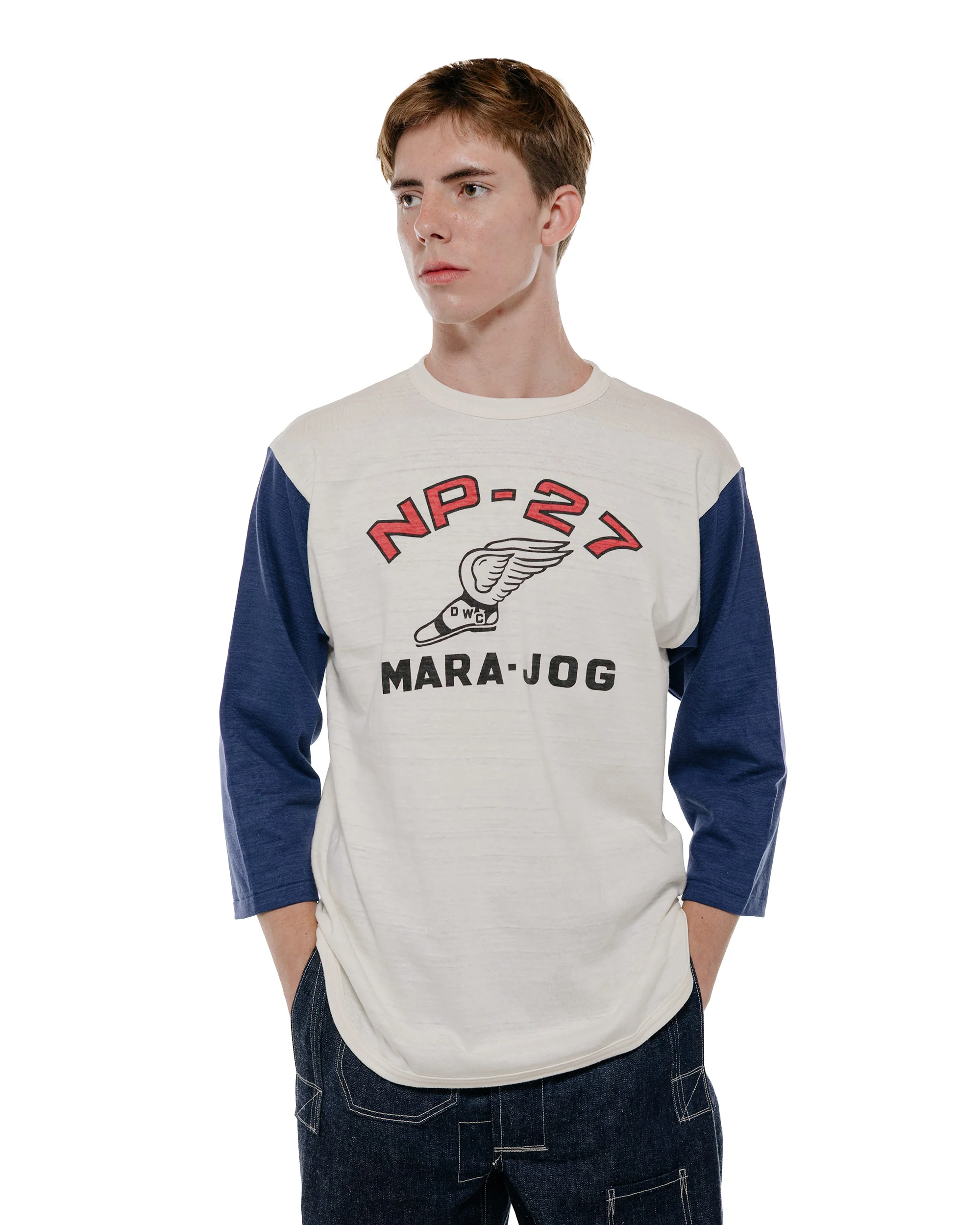 Warehouse Lot. 4800 3/4 Sleeve Baseball Tee NP-27 Cream/Navy - Image 2