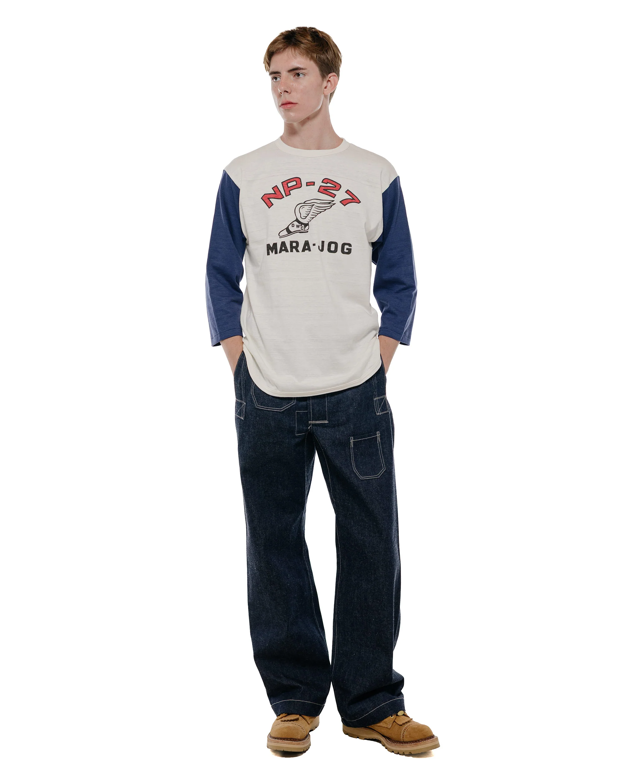 Warehouse Lot. 4800 3/4 Sleeve Baseball Tee NP-27 Cream/Navy - Image 5