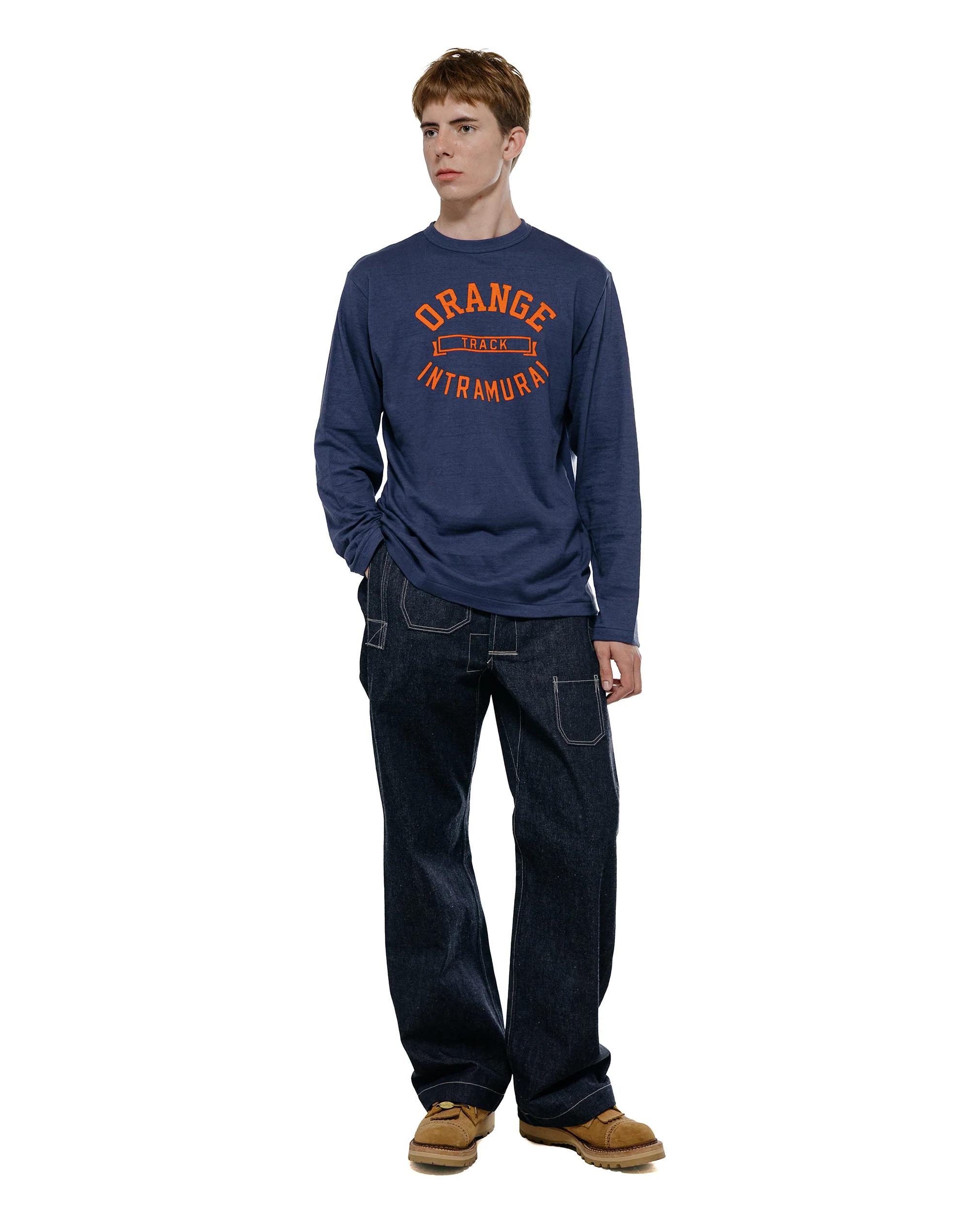 Warehouse Lot. 5906 Long Sleeve Crew Neck T-Shirt Orange Navy - Image 4