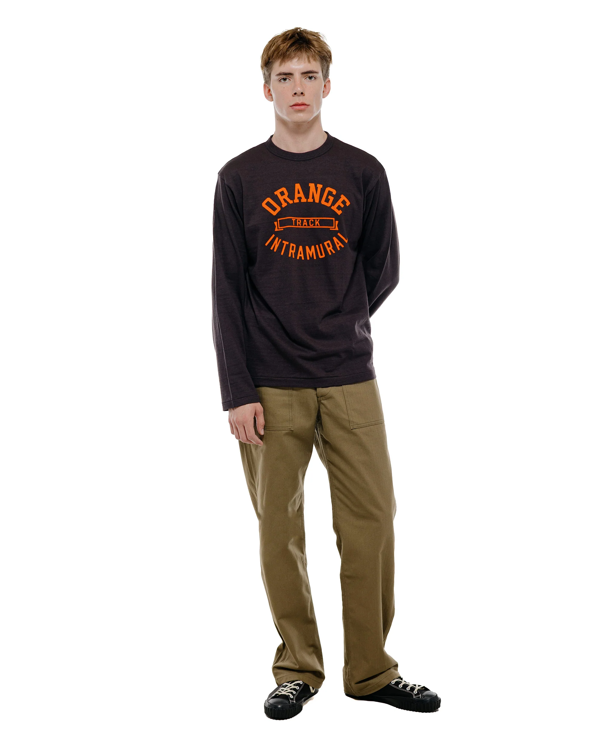 Warehouse Lot. 5906 Long Sleeve Crew Neck T-Shirt Orange Sumikuro - Image 4