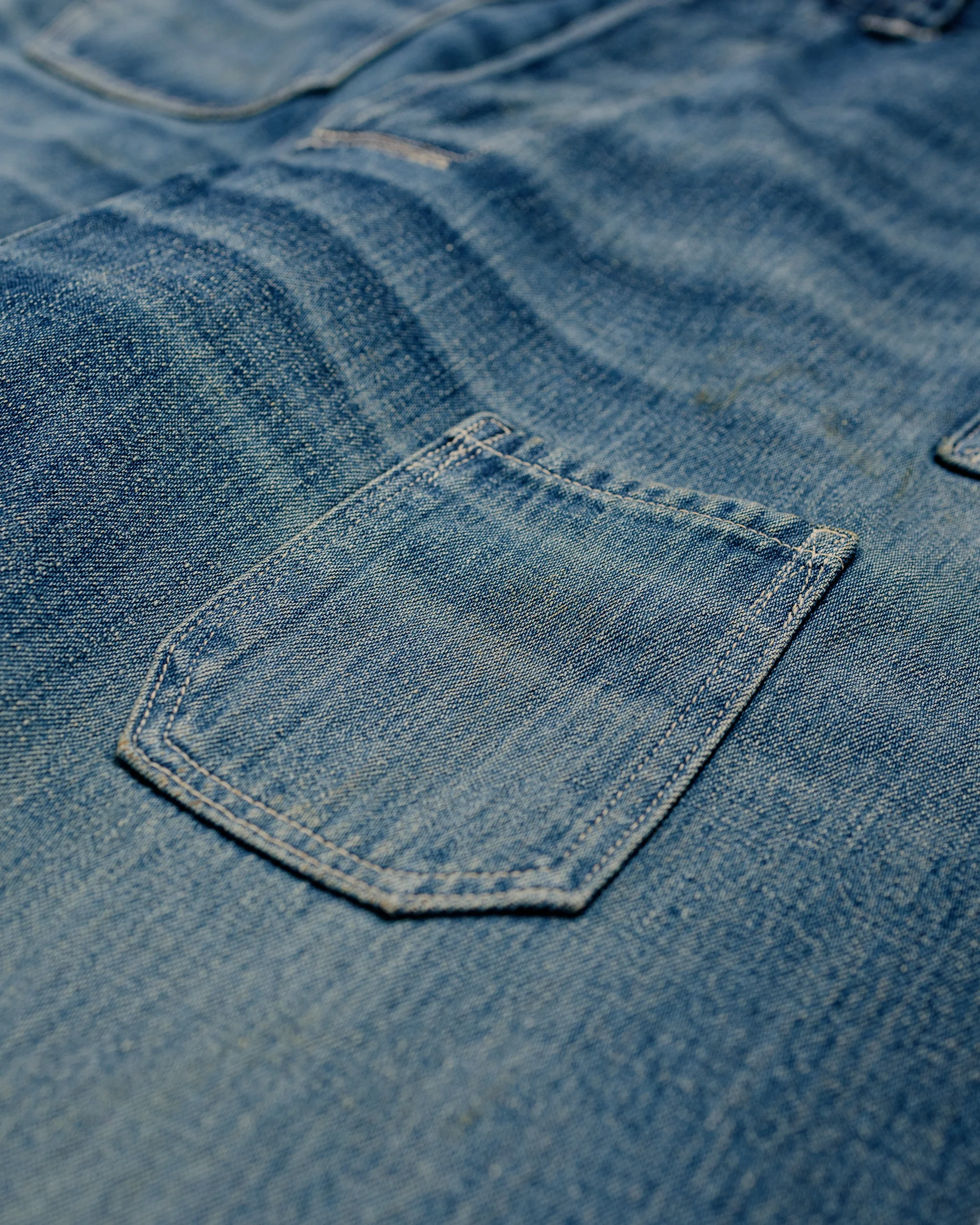 Warehouse Lot. JG-01 1910s Netmaker's Trousers Indigo Denim Used Wash - Image 6